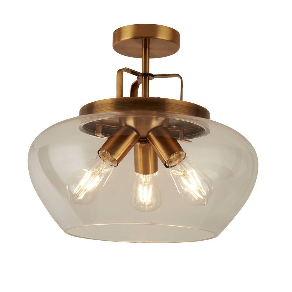 3-Light Bronze Semi Flush Mount Ceiling Fixture with Glass Shade - Perfect for Bedroom, Dining Room, and Hallway Lighting