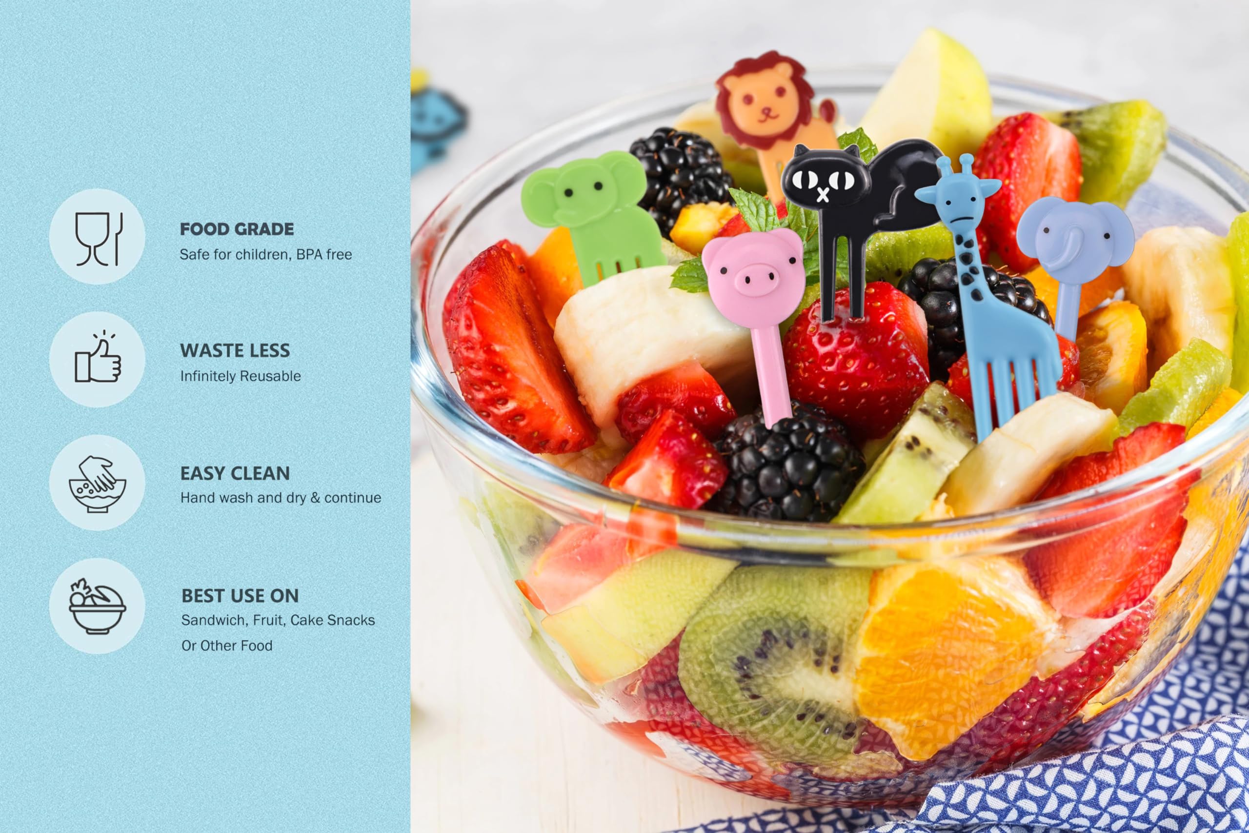 55 Pcs Cute Cartoon Animal Food Picks for Kids - BPA-Free Reusable Fruit Toothpicks for Bento Box, Lunch & Snacks - Fun Party, Picnic & School Lunch Accessories