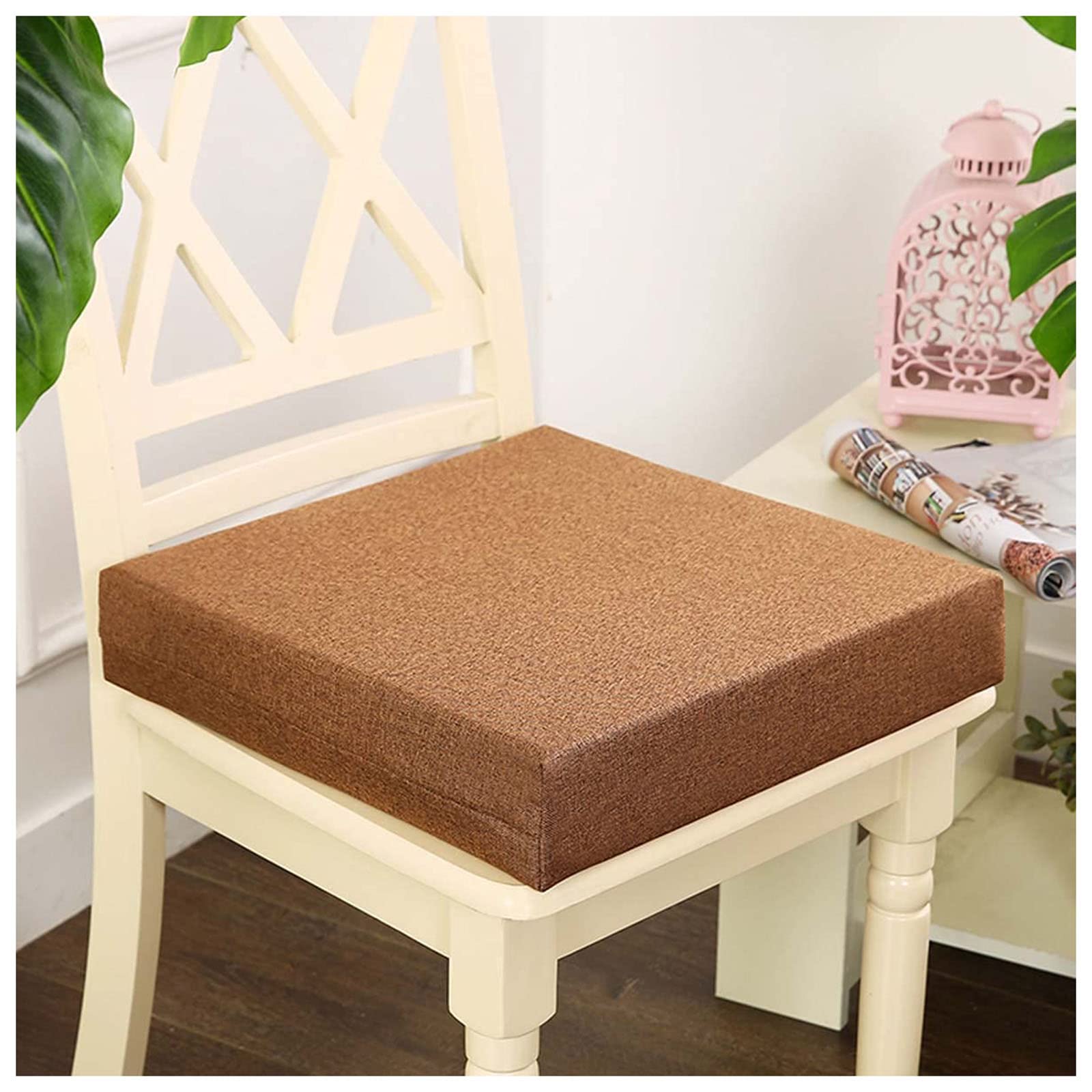 ZTGL 40/45/50 cm Square Thick Linen Seat Cushion - Comfortable Chair Pad for Kitchen, Dining, Office & Car Seats - Back Pain Relief (Brown, 50x50x10 cm) - Perfect for Home, Office and Long Commutes