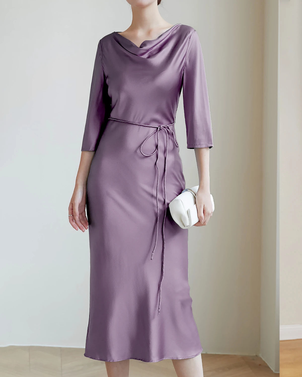 30Momme Silk Cowl Neck Dresses for Women - Elegant Long Sleeve Slip Dress with High Quality Mulberry Silk - Perfect for Evening Parties, Weddings & Special Occasions
