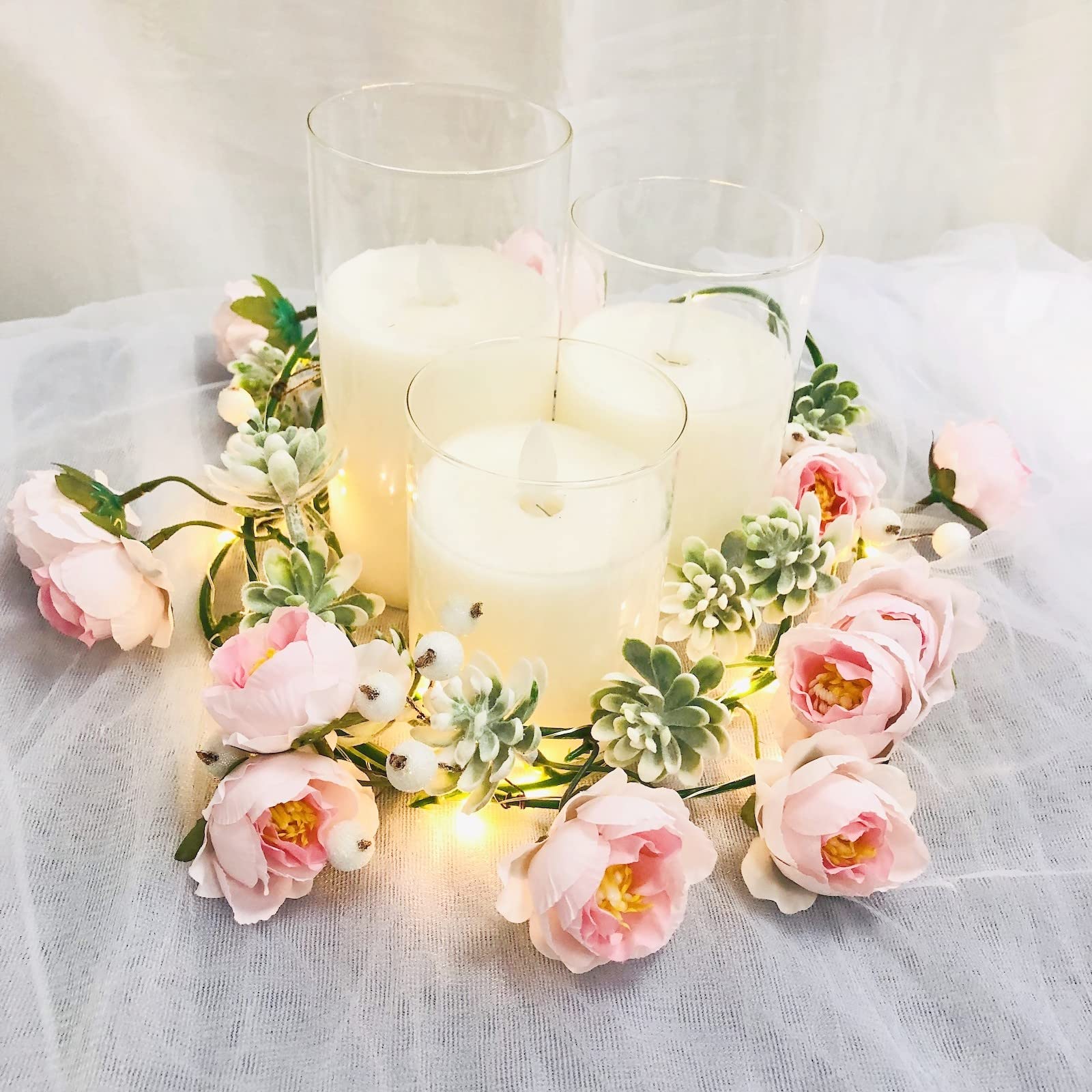 20 LED 6.6 FT Battery Operated Artificial Rose Succulents String Lights - Pink Floral Fairy Vine Garland for Bedroom, Valentine's Day, Wedding & Party Decorations - Perfect for Romantic Ambiance, Indoor Decor & Special Occasions