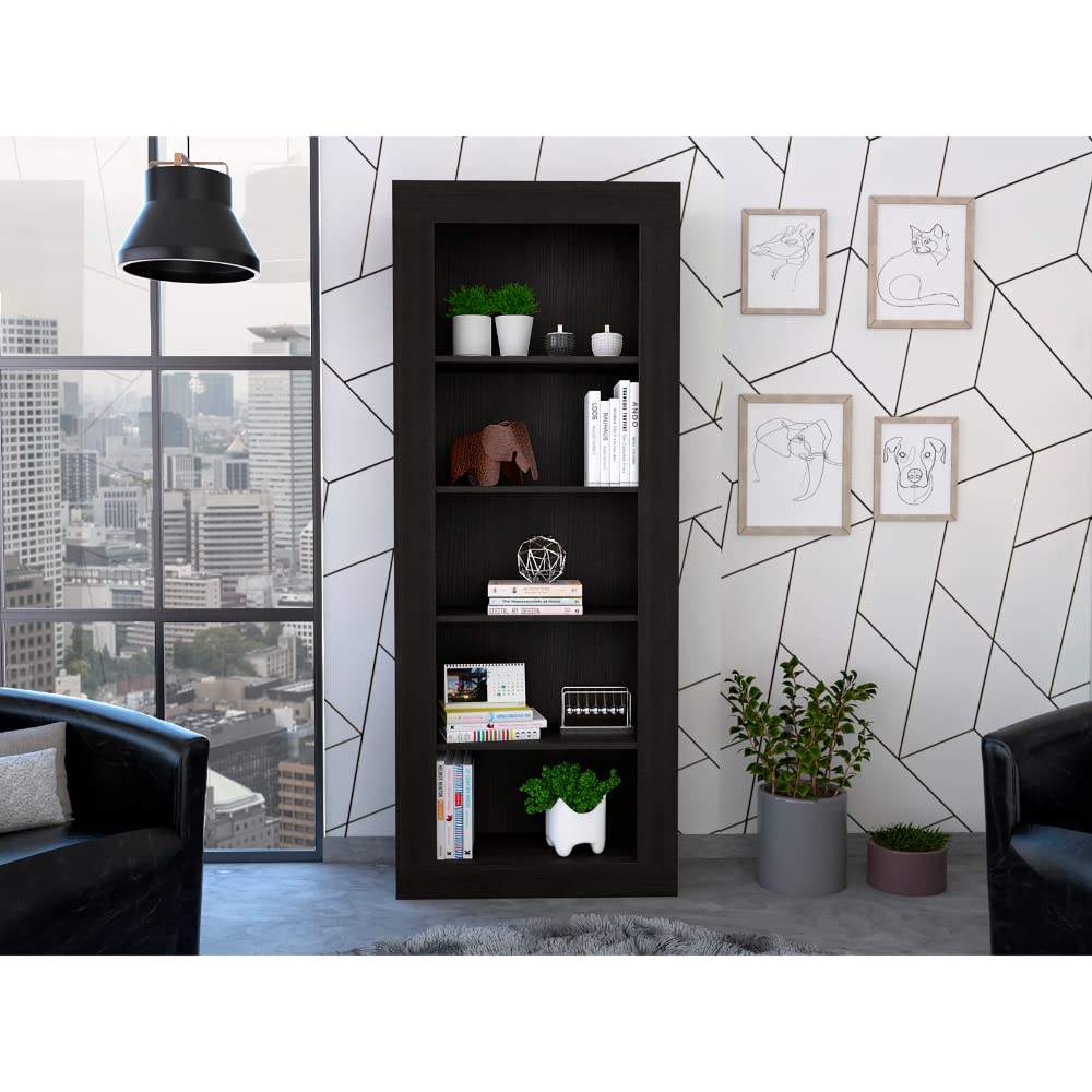 Tuhome Andina Bookcase Black - Modern Wooden Bookshelf for Home Office, Living Room & Bedroom Storage Organizer