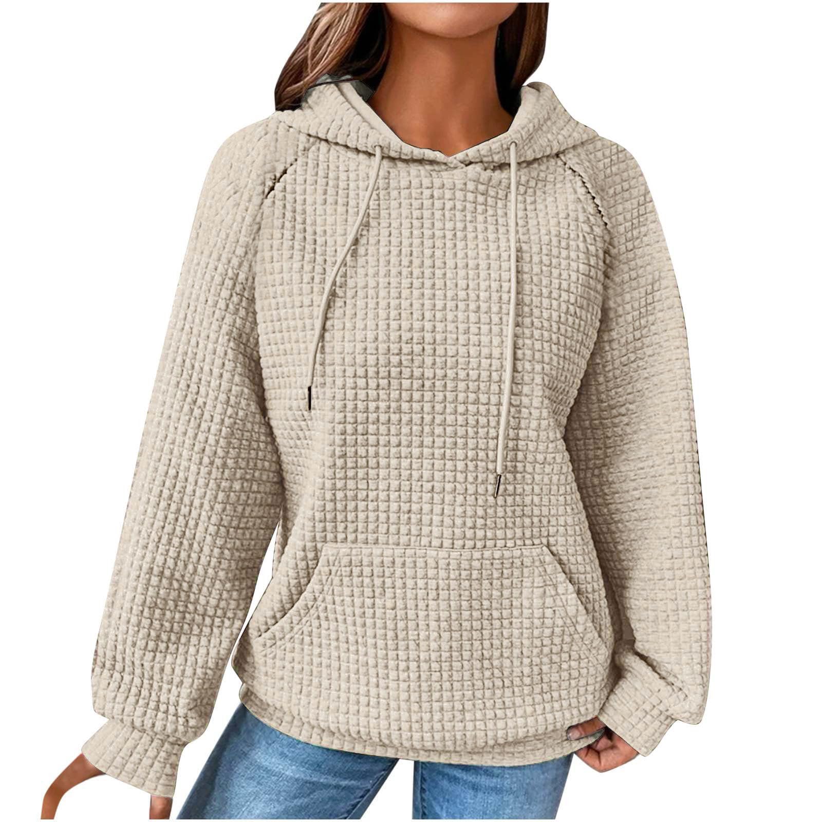 Women's Waffle Hoodie - Soft Multicolor Pullover Sweatshirt with Pocket | Loose Fit Comfy Casual Wear for Lounge, Travel & Everyday Outfits