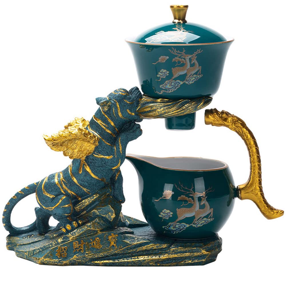 Premium Kung Fu Tea Set - Anti-Scald Ceramic Teacups with Magnetic Automatic Office Teapot - Perfect for Home, Office & Meditation Tea Ceremonies