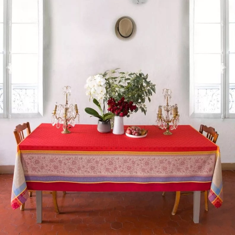 62x98 Inch Rectangular Massilia Red French Cotton Jacquard Tablecloth by Marat d'Avignon - Elegant Dining Table Cover for Restaurants, Weddings & Special Occasions