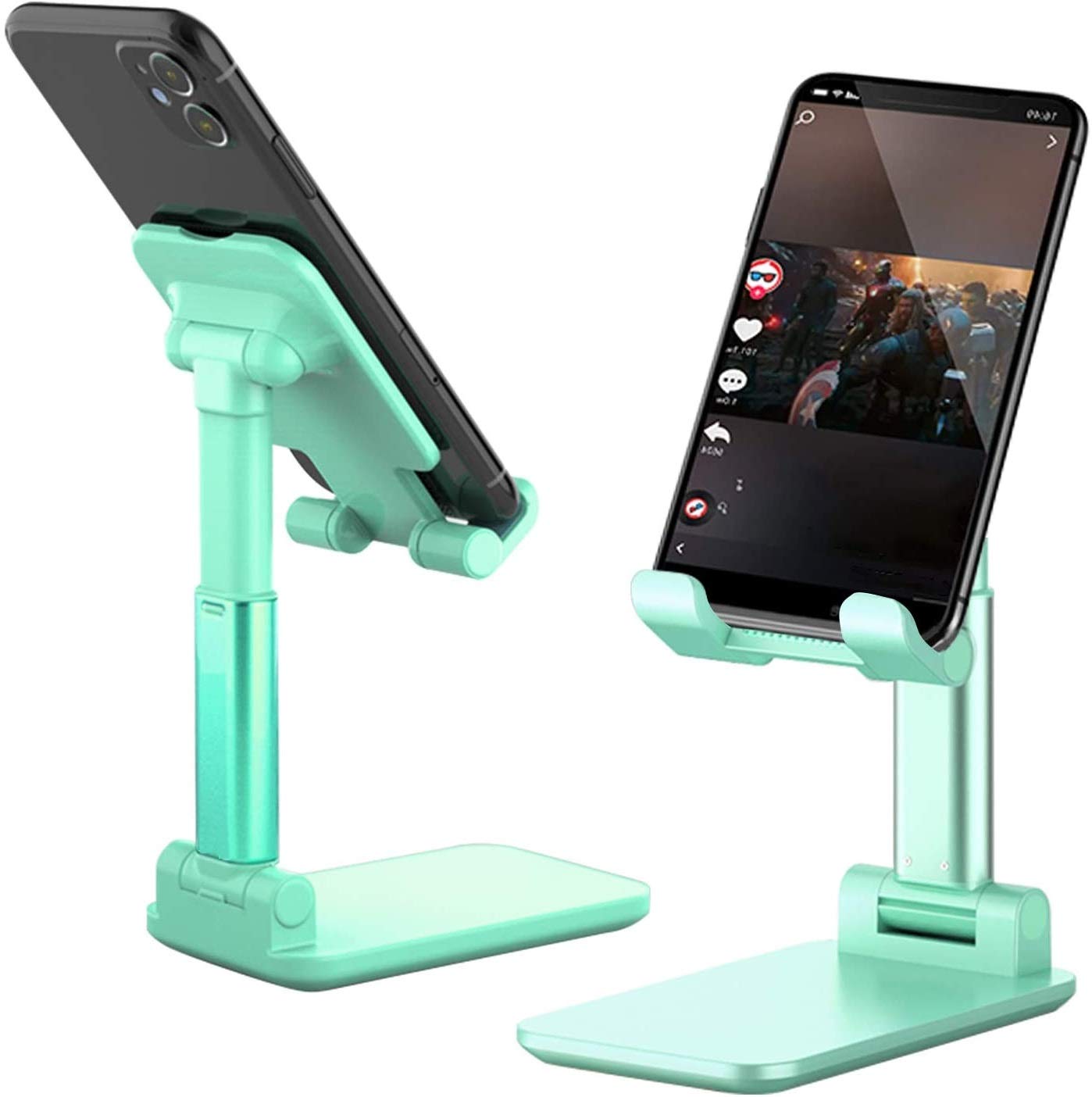 Adjustable Foldable Phone Stand for Desk - Thick Case Friendly, Universal Phone Holder Compatible with iPhone, iPad, Pixel & All Smartphones (Light Green) - Perfect for Watching Videos, Video Calls & Hands-Free Viewing