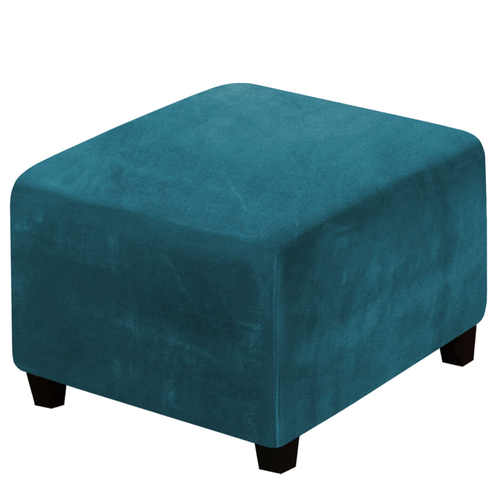 Stretch Velvet Ottoman Slipcover - Square Footstool Cover with Elastic Bottom for Folding Storage Ottoman - Teal Blue Living Room Furniture Protector - Perfect for Home Decor, Lounge & Guest Seating