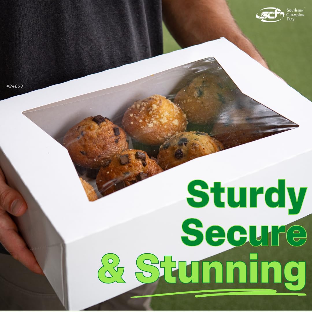 Premium SCT White Window Bakery Boxes with Attached Flip Top Lid - 6x6x3 Inch - 200 Count Bulk Pack - Perfect for Cupcakes, Cookies & Pastries - Commercial & Home Baking Use