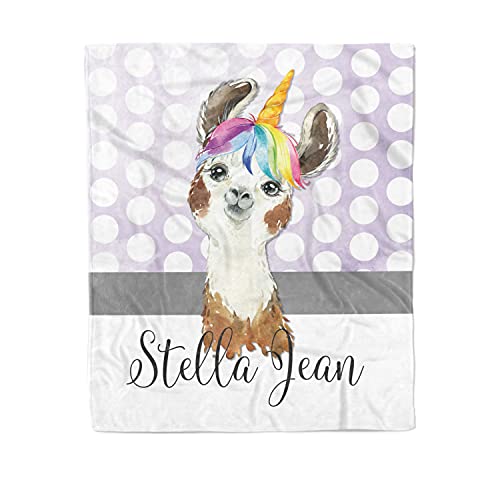 Personalized Baby Girl Rainbow Llamacorn Blanket with Name - Soft Lavender Unicorn Llama Blanket for Toddler Girls - Perfect for Nursery, Gift, and Photo Shoots