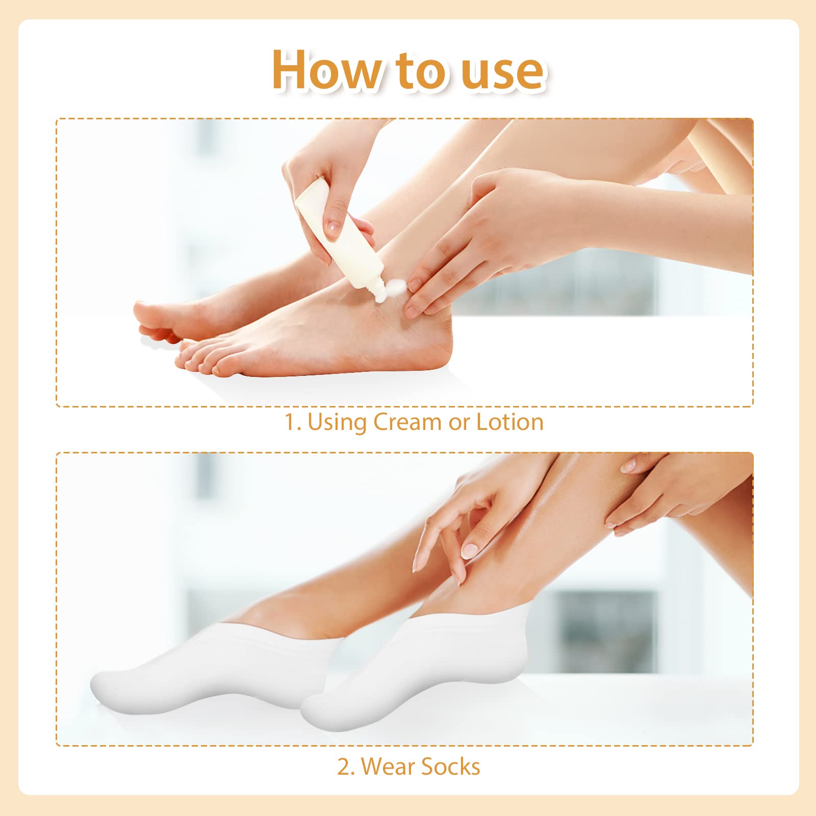 3 Pairs Moisturizing Socks for Dry Cracked Feet - Soft Cotton Foot Spa Socks with Deep Hydration for Calluses, Rough Skin & Cracked Heels - 8.26 Inch White Cosmetic Socks - Perfect for Overnight Foot Care & Relaxing Spa Treatments