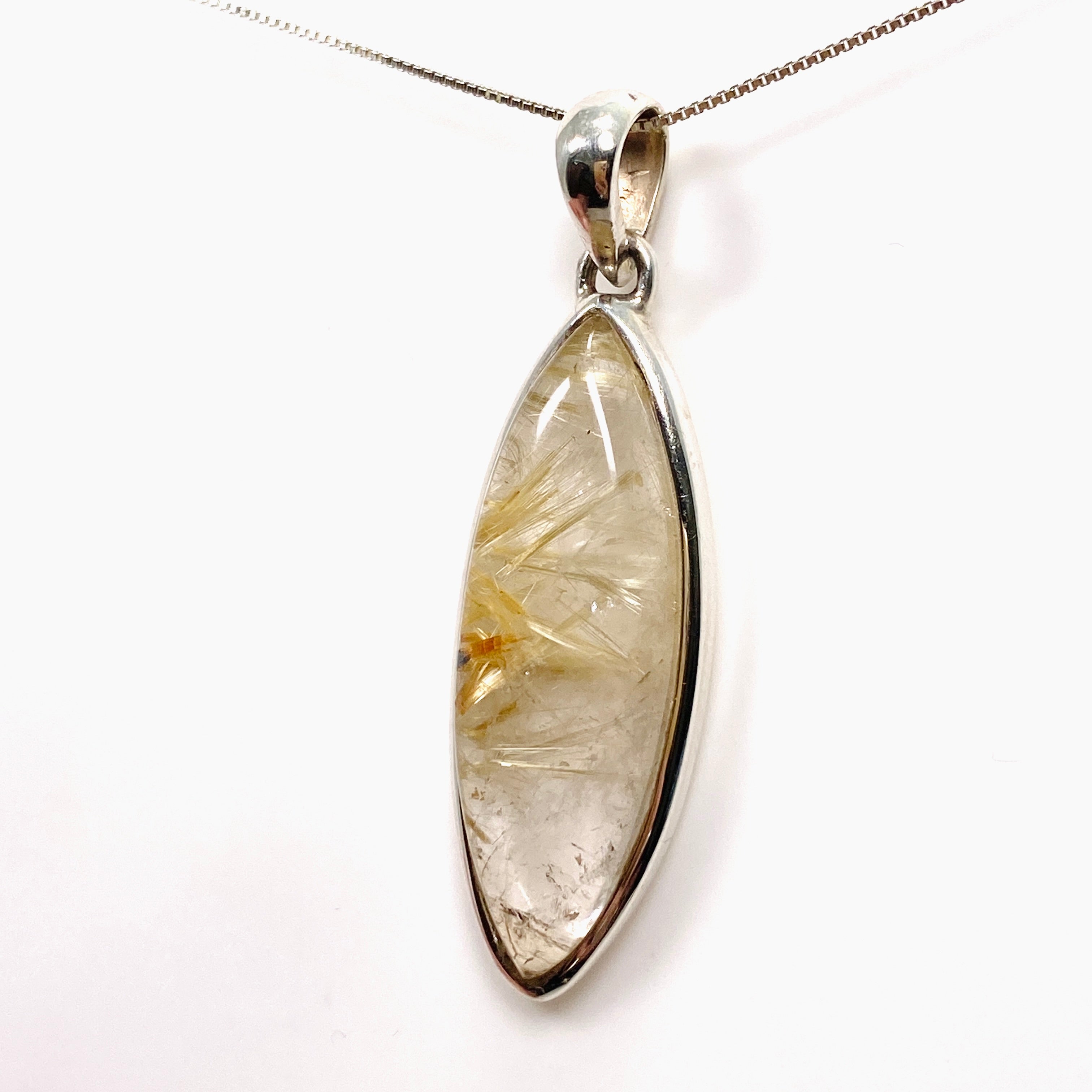 Natural Rutilated Quartz Marquise Cabochon Pendant Necklace - Handmade Jewelry for Women, Spiritual Healing & Energy Balance - Perfect for Meditation, Yoga & Gift Giving