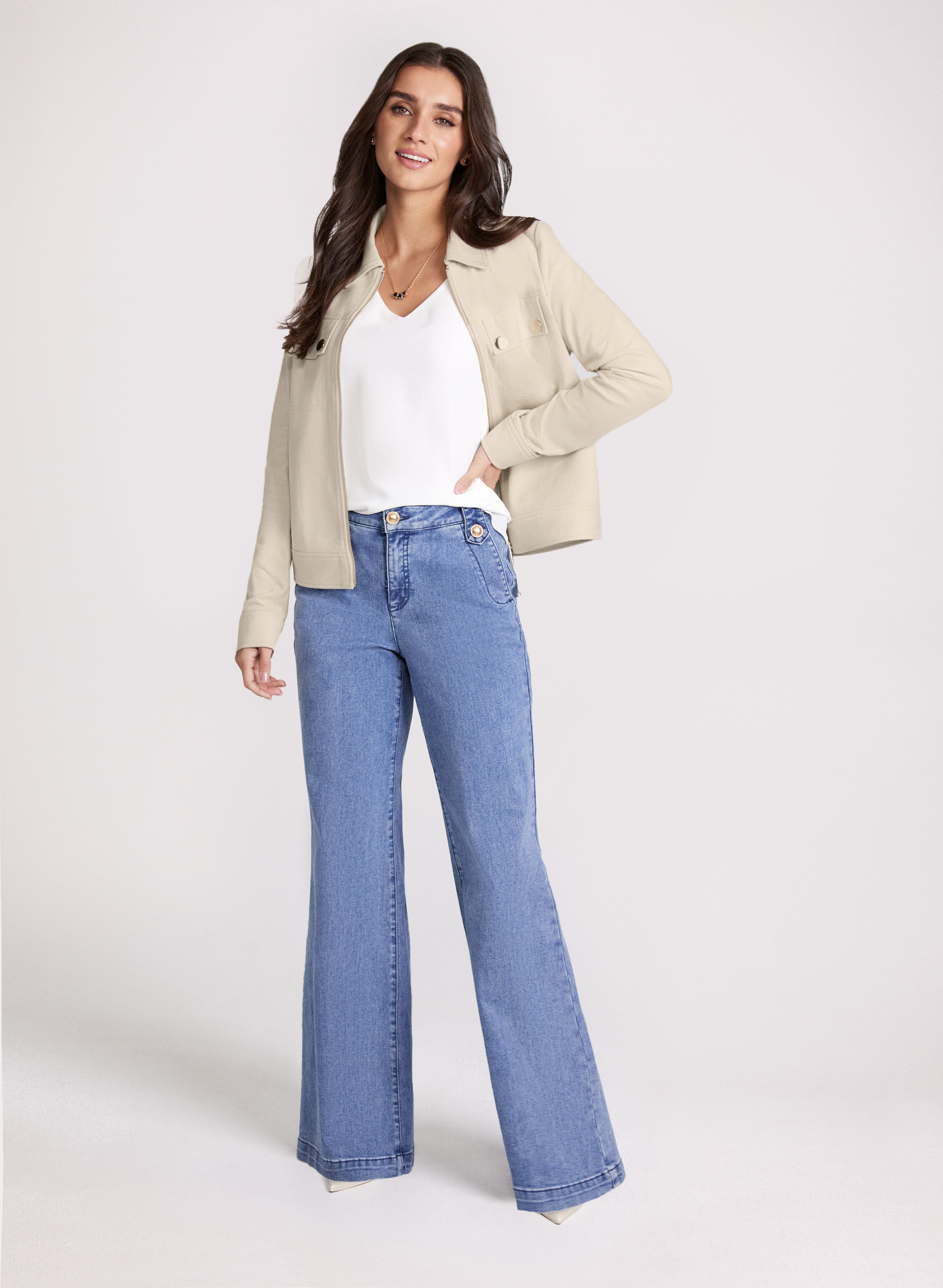 Stylish Faux Suede Jacket & Distressed Wide Leg Jeans Outfit Set for Women - Perfect for Casual Wear, Street Style & Fall Fashion