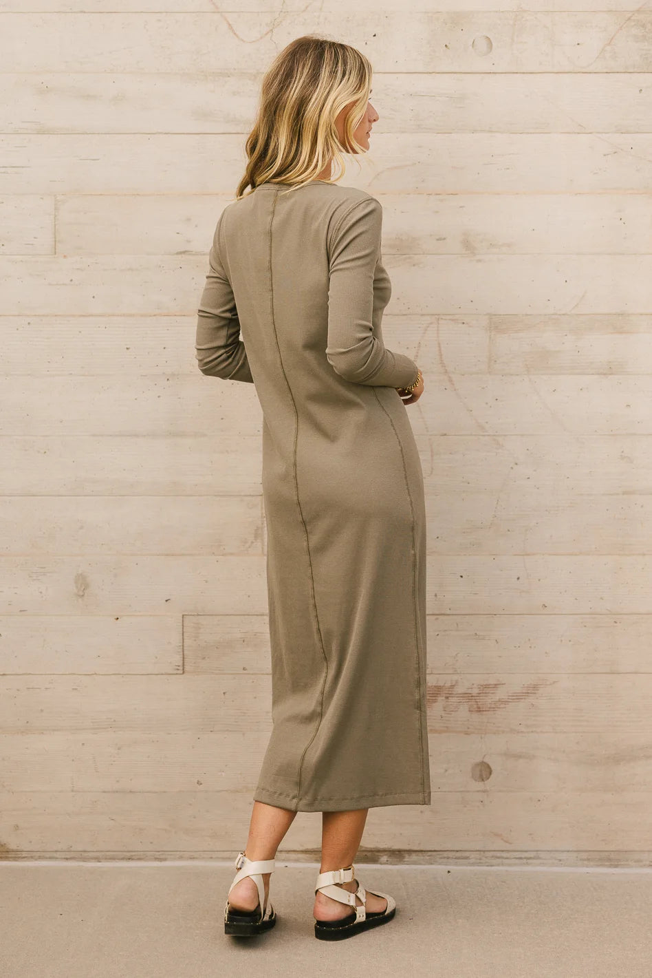Hollis Ribbed Knit Olive Green Dress for Women - Slim Fit Stretchy Bodycon Midi Dress - Perfect for Casual Wear, Office, Date Night & Special Occasions