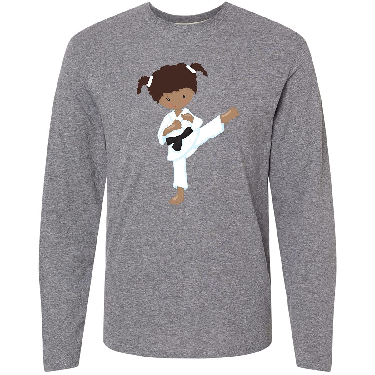 Inktastic African American Girl Karate Girl Black Adult Long Sleeve T-Shirt - Perfect for Martial Arts Training, Black History Month, and Casual Wear