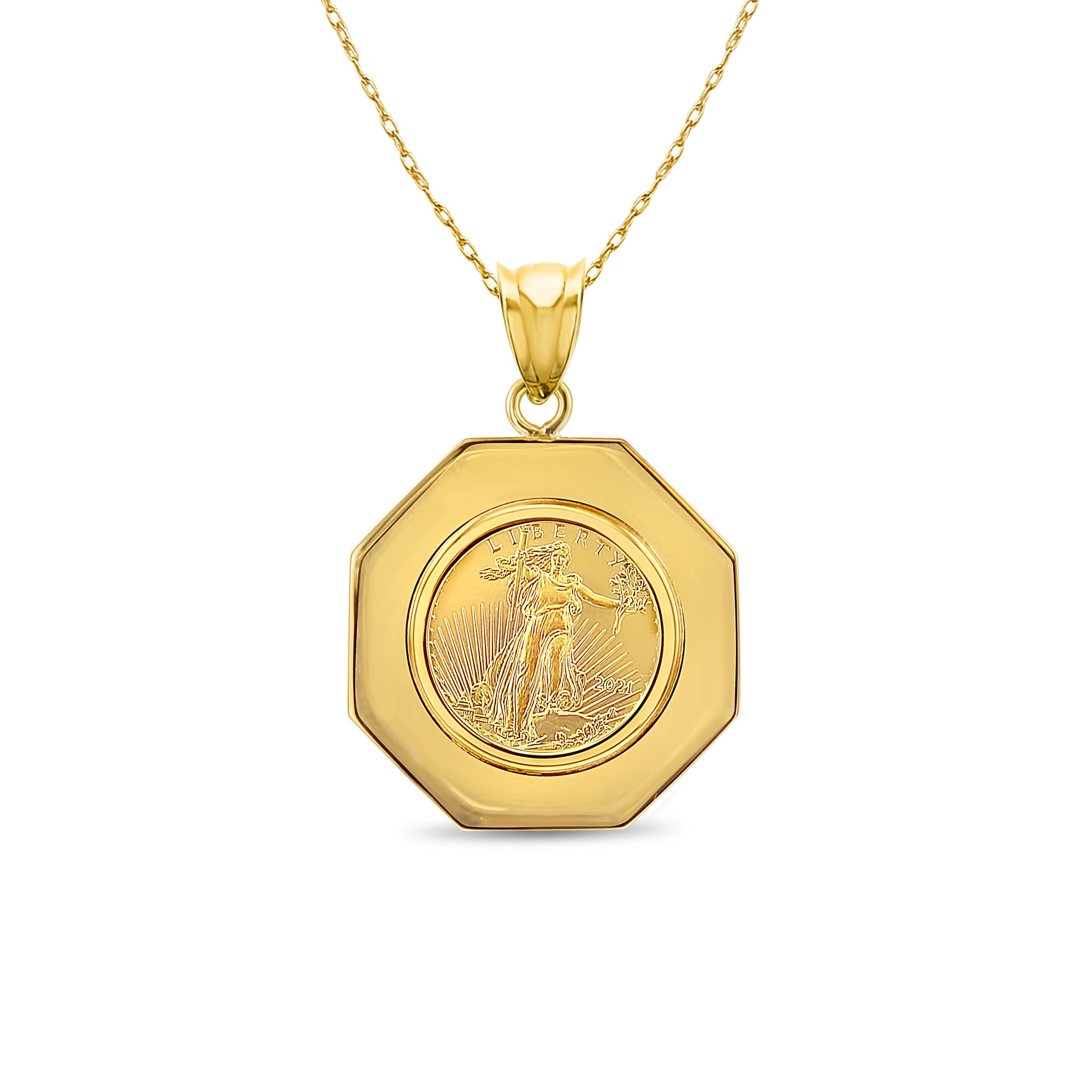 1/10 oz Octagon Lady Liberty Coin Necklace - Gold & Silver Plated Collectible Jewelry for Women - Perfect Gift for Holidays & Special Occasions