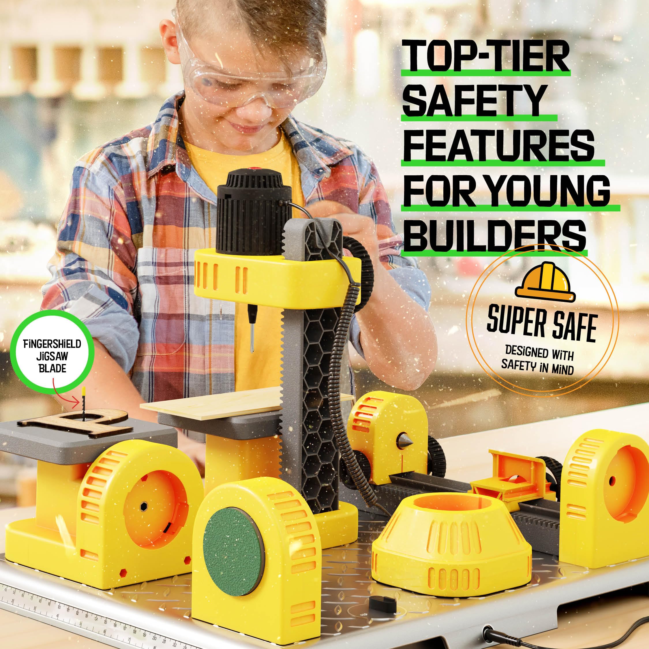 4 in 1 Woodworking Station for Kids - STEM Wood Building Kit with Real Construction Tools - Educational DIY Project Set for Boys & Girls Age 8+ - Perfect Birthday, Easter & Holiday Gift for Young Builders | Great for Home Projects, STEM Learning & Creative Play