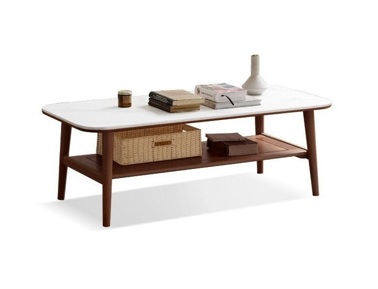 Solid Oak Wood Slate Coffee Table - Rustic Modern Living Room Furniture for Home Decor & Relaxation