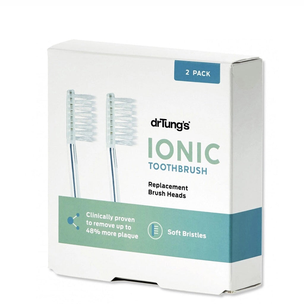 Dr. Tung's Ionic Toothbrush Soft Replacement Heads Twin Pack - Gentle Bristles for Sensitive Teeth & Gums - Perfect for Travel & Daily Oral Care