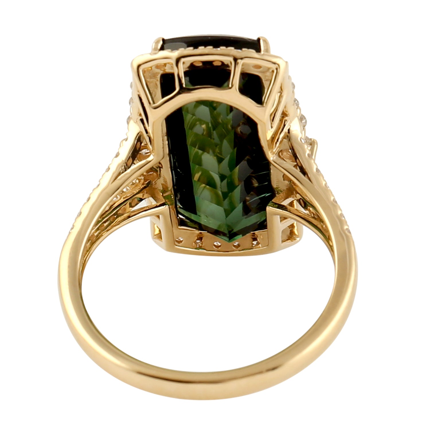 Exquisite Green Tourmaline & Diamond Pave Yellow Gold Ring for Women | Elegant Statement Jewelry for Weddings, Anniversaries & Special Occasions