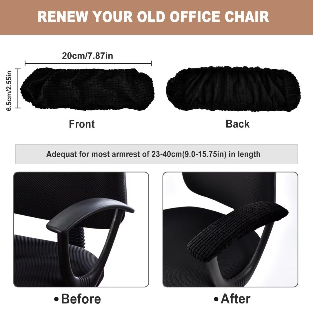 Stretchable Office Chair Arm Covers 2-Pack - Stain Resistant for Desk Chairs (Black) - Home & Office Use