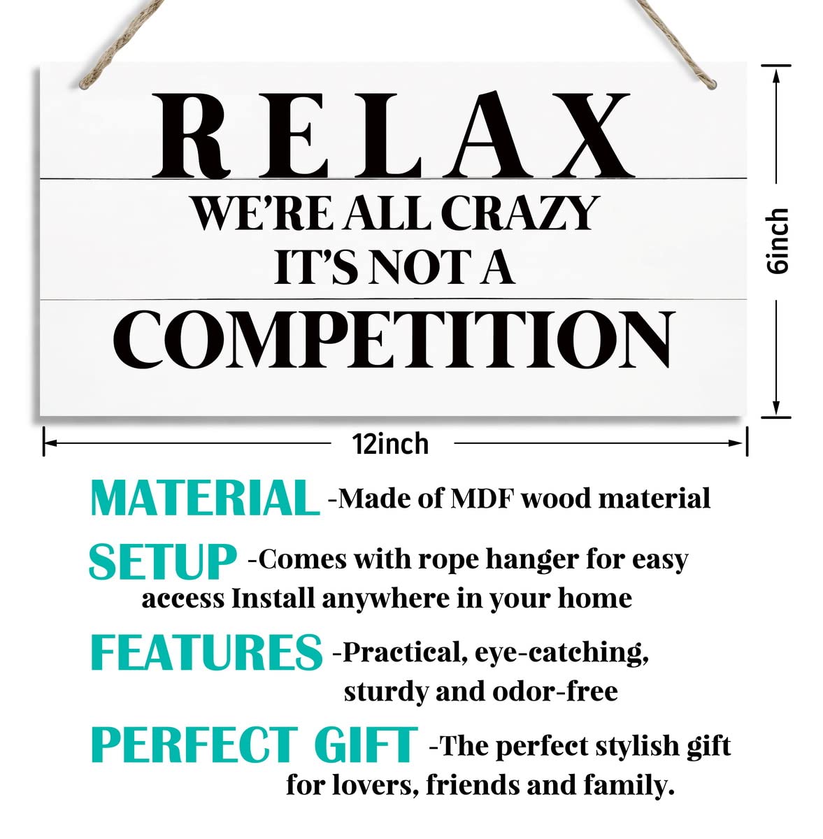 Funny Home Decor Sign - Relax We're All Crazy It's Not A Competition - Rustic Farmhouse Wall Art for Office, Bedroom & Living Room - Perfect Gift for Stress Relief & Humorous Home Decoration