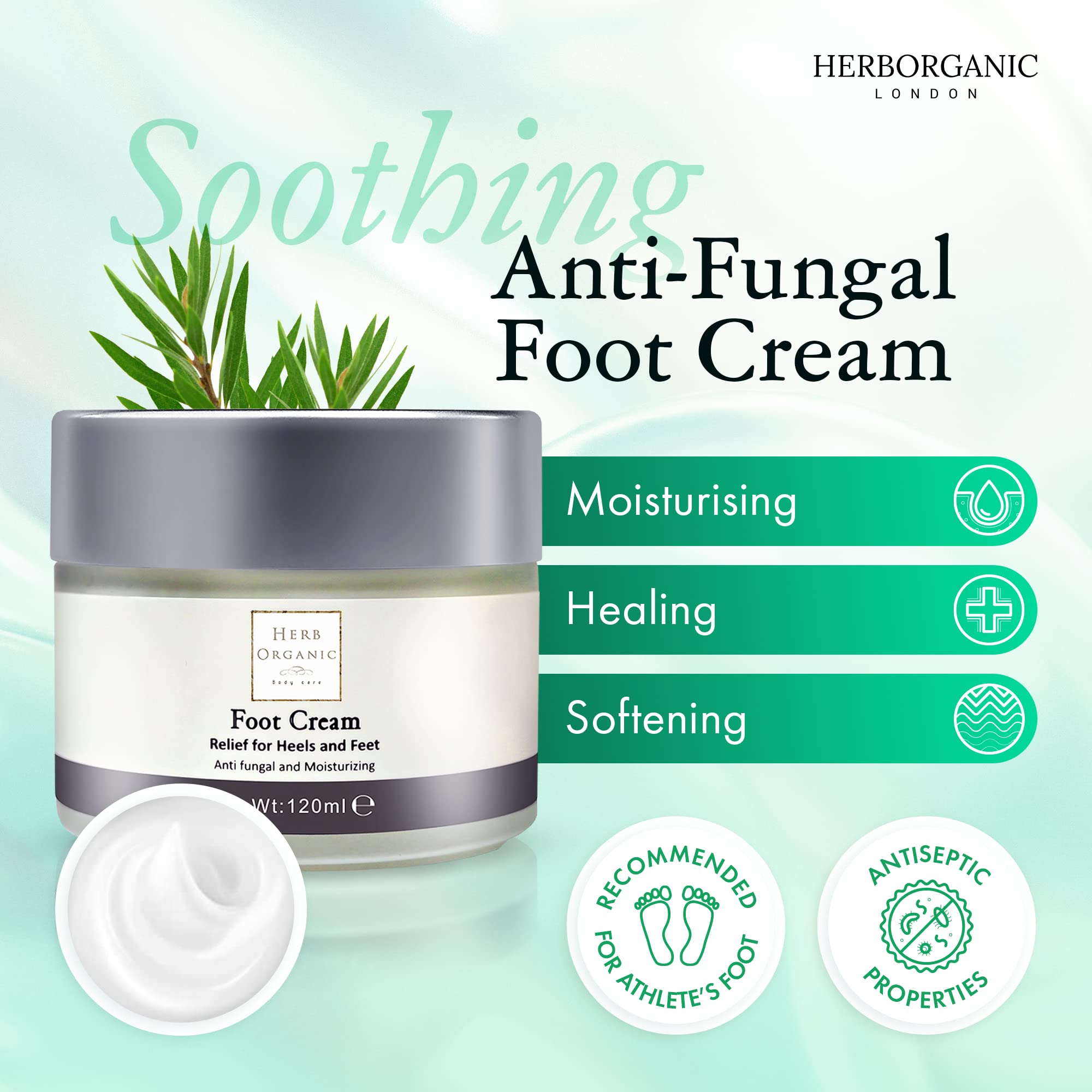 HERBORGANIC Athlete's Foot Treatment Cream - Fast Relief for Fungal Infections, Dry Cracked Heels & Nail Fungus | Repairs & Moisturizes Feet | Perfect for Athletes, Runners & Active Lifestyles