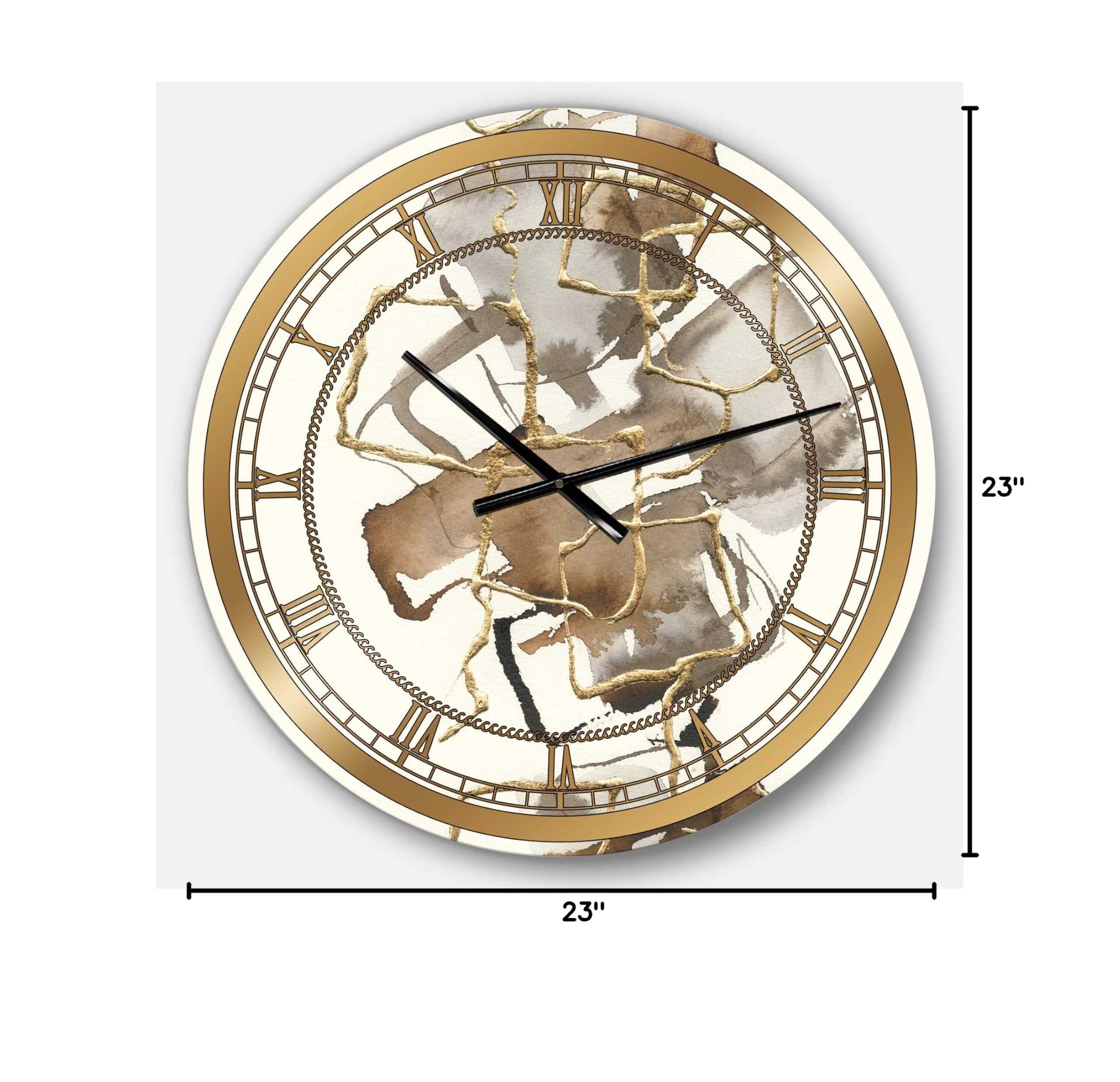 Designart Gold Glam Squares III Round Wall Clock - Elegant Metal Wall Art for Home Decor, Living Room, Bedroom & Office | Stylish Decorative Timepiece for Modern Interiors