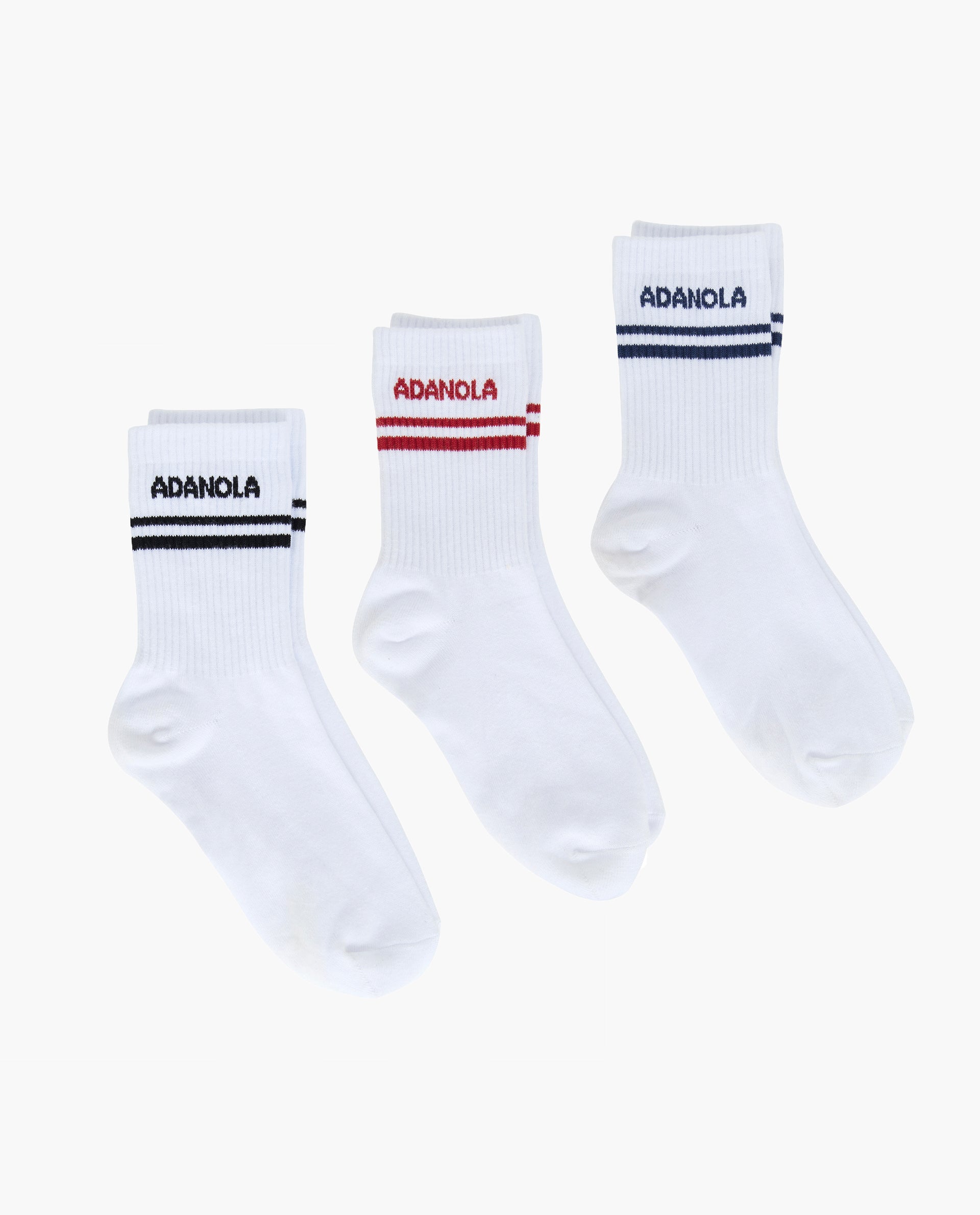 3 Pack College Socks for Men & Women - White/Black, White/Red, White/Navy Blue Crew Socks - Comfortable Casual Athletic Socks for School, Sports & Everyday Wear
