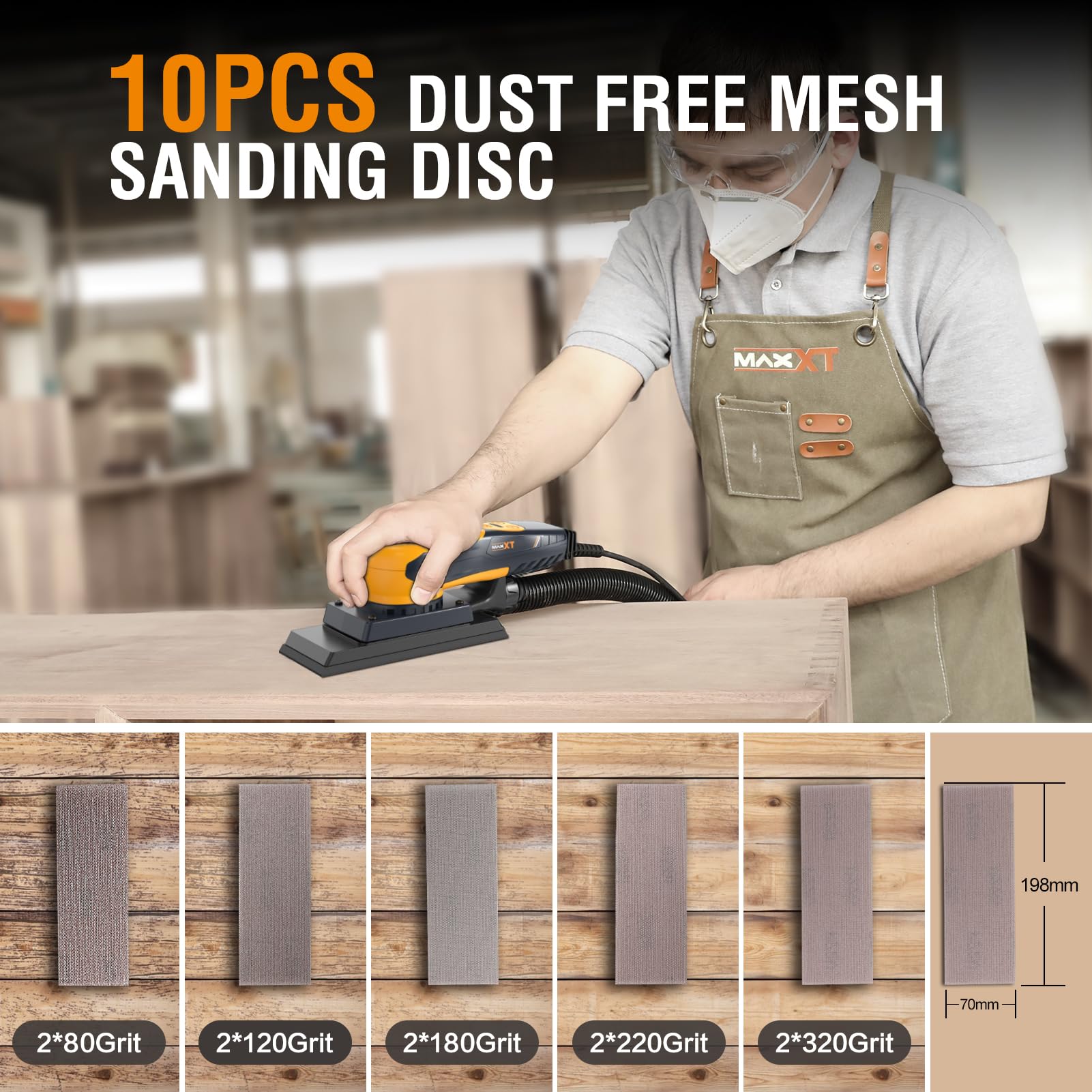 MAXXT 350W Brushless Sheet Orbital Finishing Sander - 4,000-10,000 RPM Low Vibration Electric Palm Sander for Woodworking, Furniture Refinishing, DIY Projects & Tight Space Sanding | Perfect for Cabinets, Floors & Auto Body Polishing