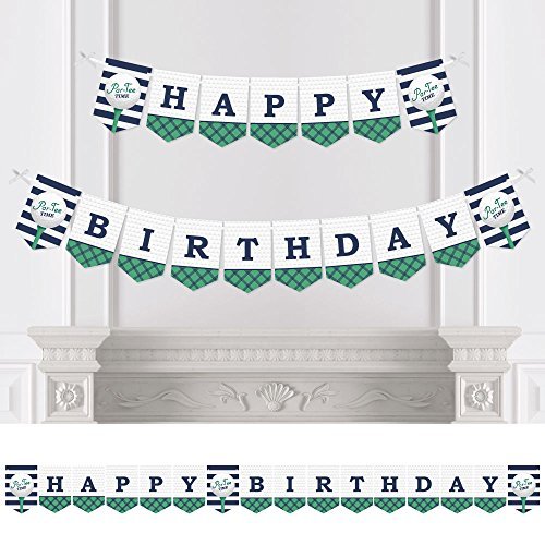 Big Dot of Happiness Par-Tee Time Golf Birthday Party Bunting Banner - Golf Themed Party Decorations - Happy Birthday Golf Decor - Perfect for Golf Birthday Parties, Baby Showers & Themed Events