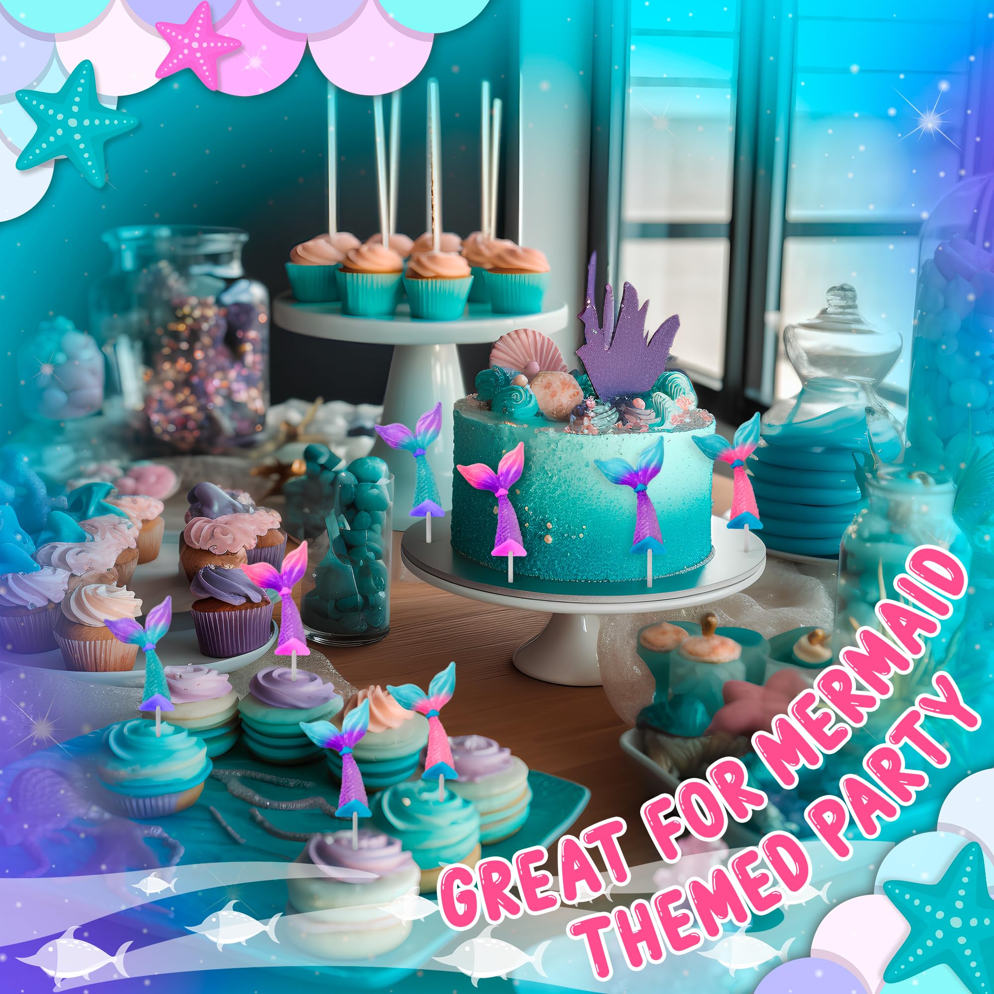 12-Pack Mermaid Candy Lollipops - Mermaid Tail Shaped Party Favors & Birthday Supplies - Sweet Mermaid Themed Snacks for Kids Parties, Baby Showers & Beach Events