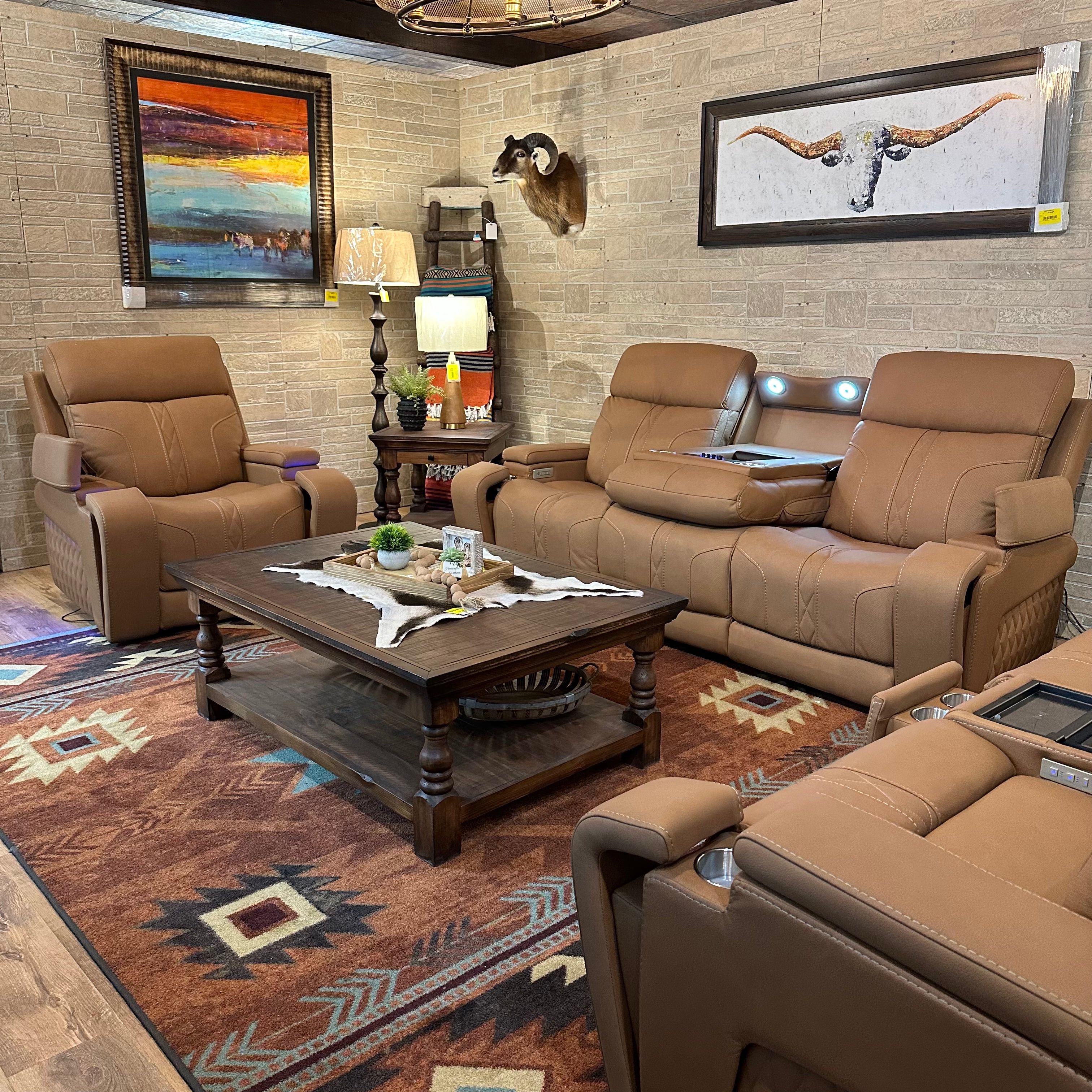King Ranch Sofa Set - 3-Piece Leather Living Room Furniture for Farmhouse & Ranch Style Home Decor | Durable & Comfortable Sofa for Family Room, Lounge, or Office