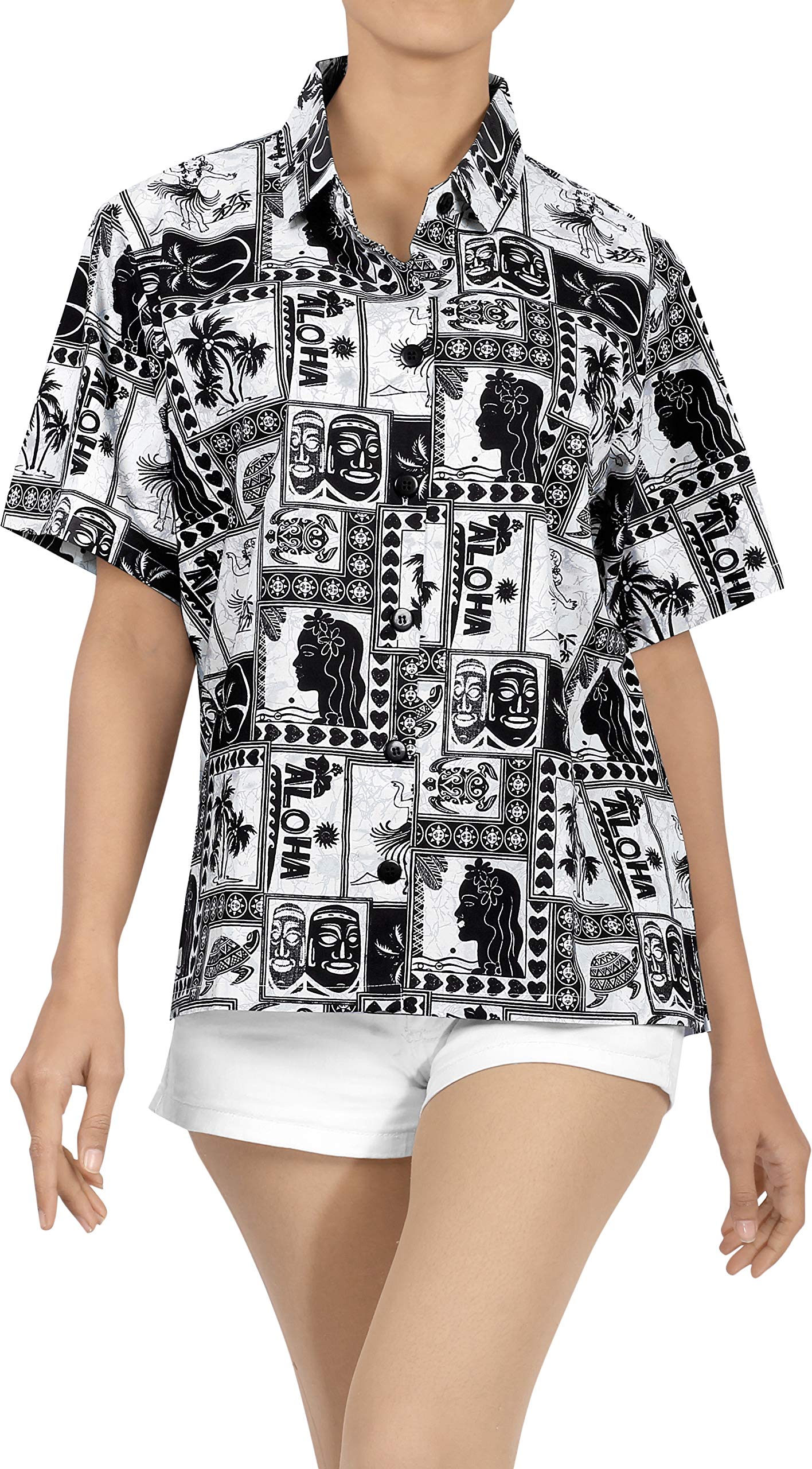 LA LEELA Women's Hawaiian Beach Short Sleeve Blouse - Floral Print Vacation Shirt for Summer, Pool Party & Tropical Getaways
