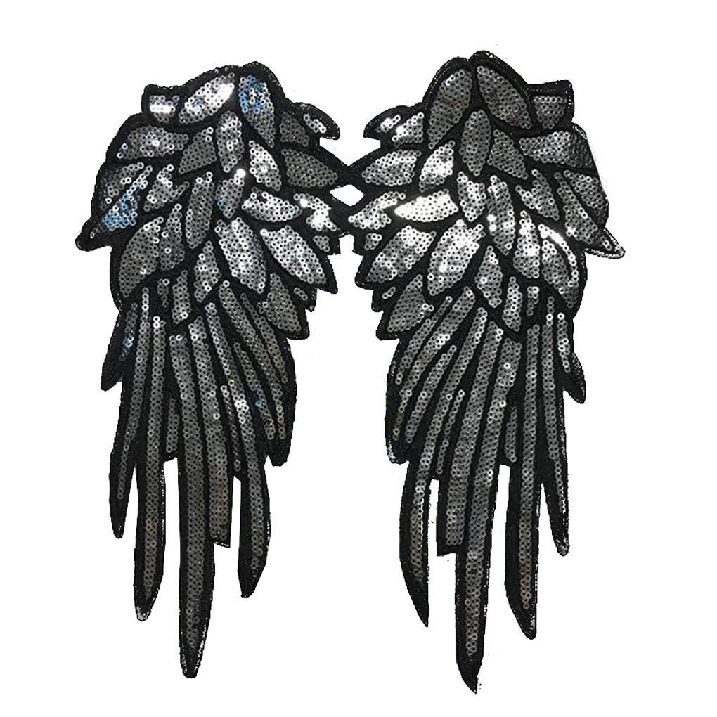 2pcs Silver Sequins Wings Iron-on Patch for DIY Clothing, Costumes & Embroidered Applique - Perfect for Halloween, Cosplay & Fashion Upgrades
