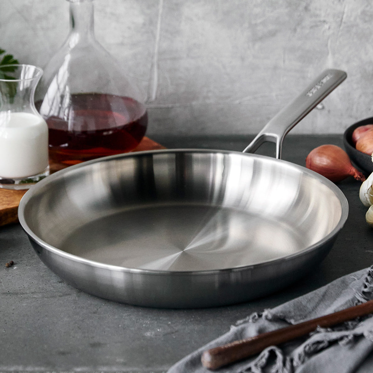 Premium Merten & Storck 12-Inch Stainless Steel Fry Pan - Nonstick Skillet for Searing, Frying & Sauteing - Induction Compatible Cookware for Home & Professional Kitchens
