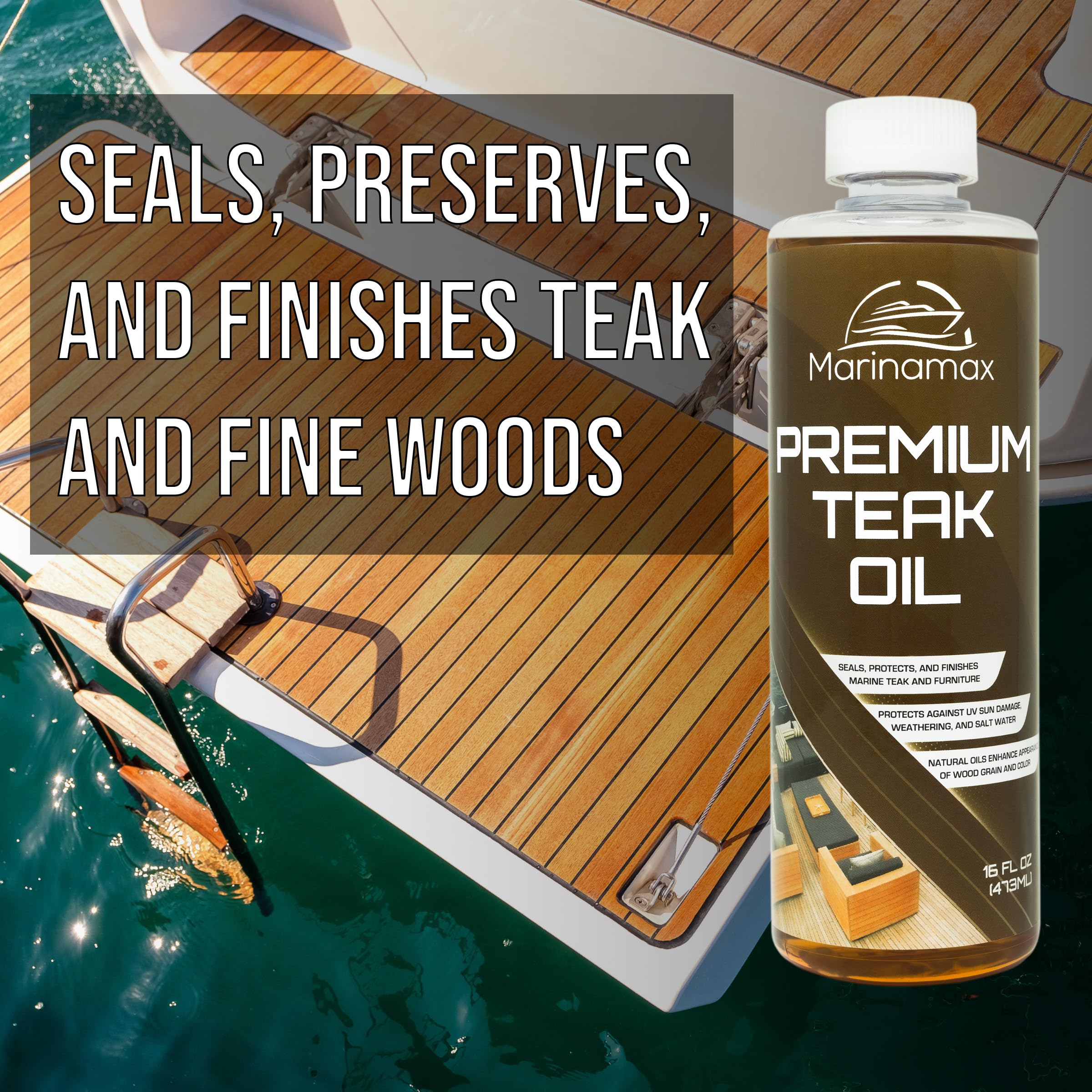 Premium Teak Oil 16 Oz - Natural Wood Finish, Protector & Sealer for Indoor/Outdoor Furniture | Restores & Protects Teak Wood on Boats, Decks, Patio Furniture | Ideal for Marine, Outdoor & Home Use