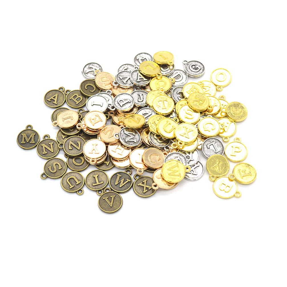 Healifty 26 Alphabet English Letters Charms Pendant - 104pcs Alloy Round Shape Jewelry Findings for DIY Necklace, Bracelet, Sweater Chain - Trendy Women's Jewelry for Gifts, Parties & Everyday Wear