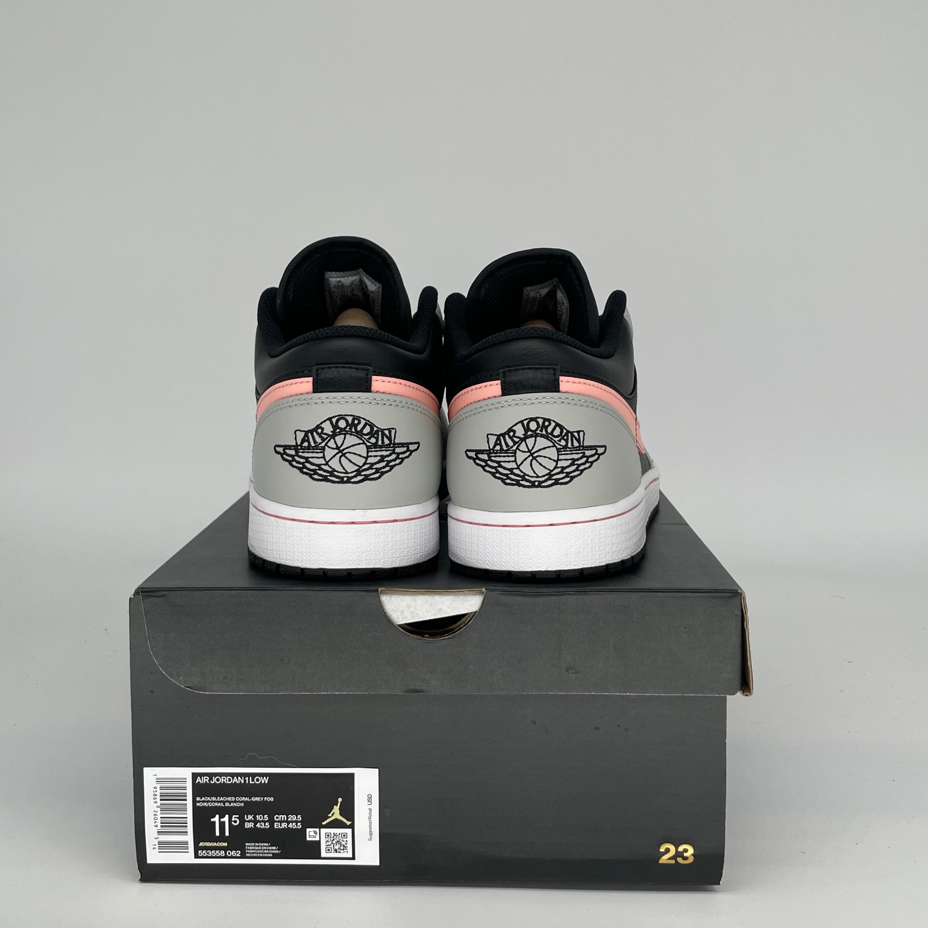 AIR JORDAN 1 LOW Sneakers - Black/Grey/Pink - Men's Size 11.5 (Style: 553558-062) | Basketball Shoes, Casual Wear & Street Style Fashion