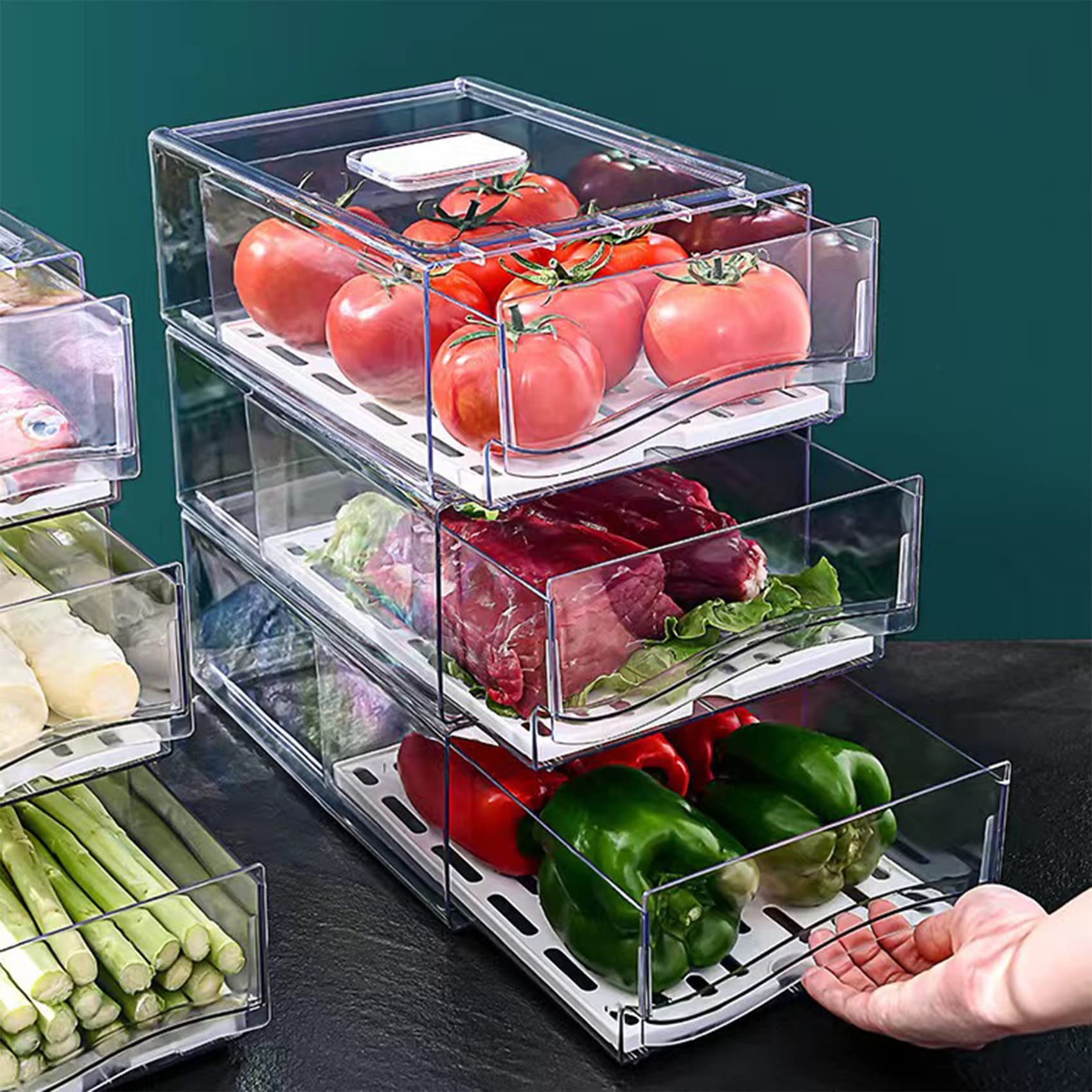 Stackable Fridge Organizer Bins - BPA-Free Food Storage Containers for Kitchen, BBQ & Restaurant (2 Drawers)