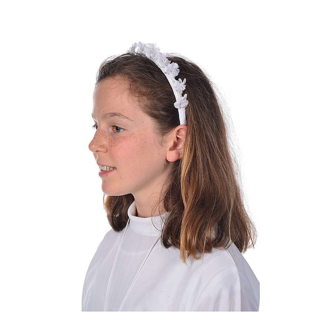 First Communion Flower Headband for Girls - Elegant White Floral Hair Accessory for Church Ceremonies, Baptism, and Special Occasions