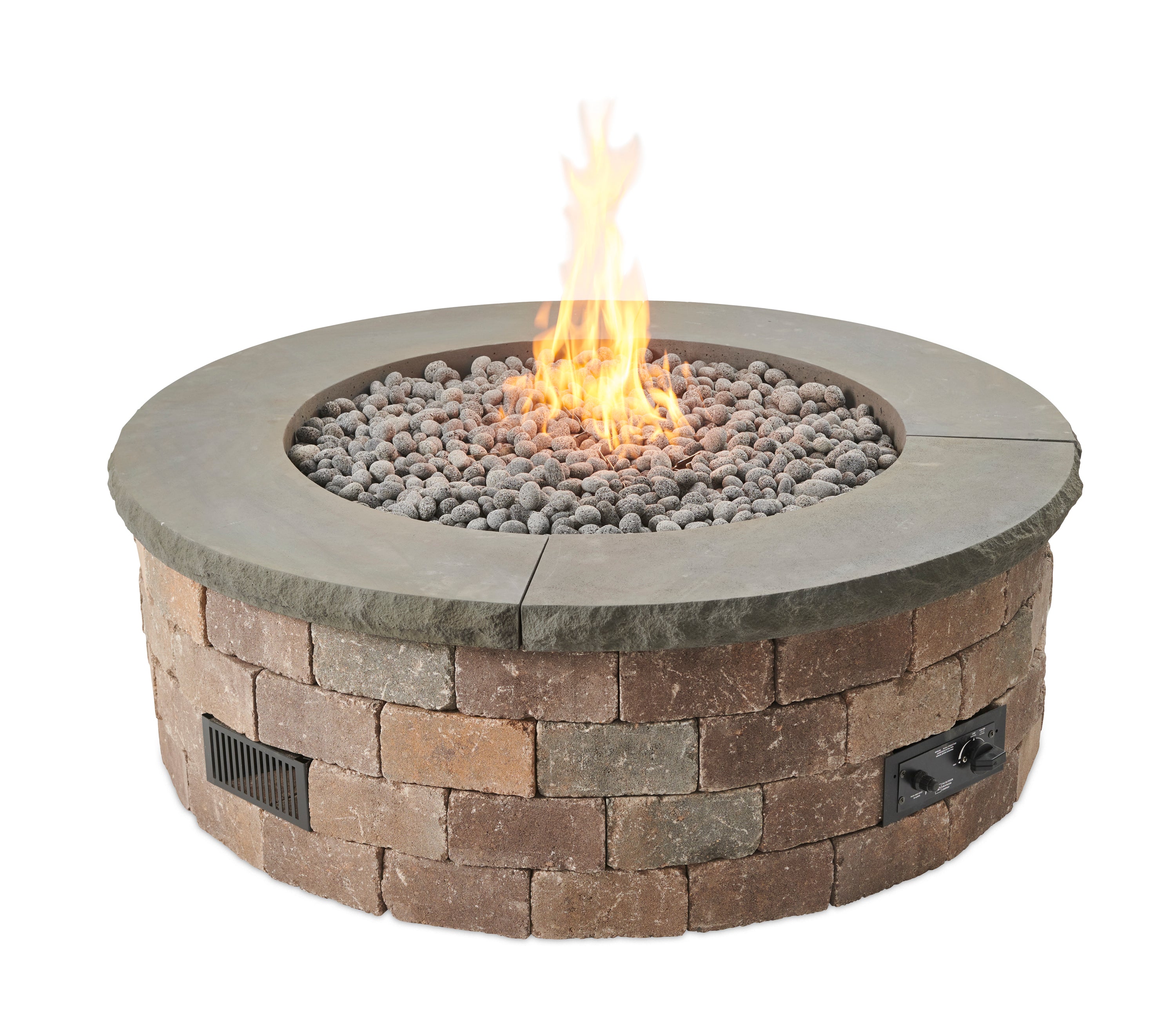 Bronson Block 52-Inch Round Outdoor Fire Pit Kit with 42-Inch Crystal Fire Burner - BRON52 K - Perfect for Backyard Gatherings, Patio Decor & Camping Nights