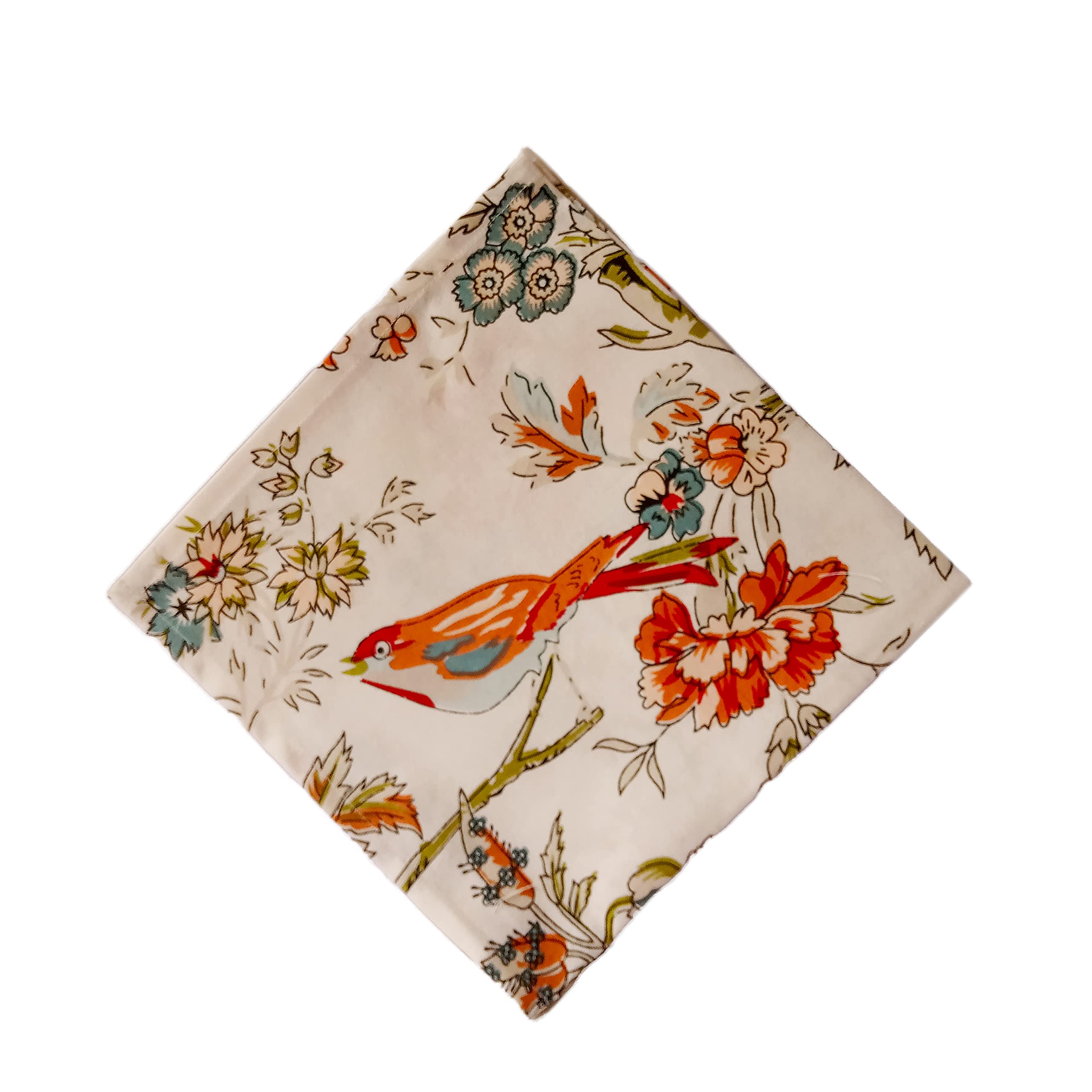 GURU JEE™ 6-Pack 100% Cotton Printed Table Napkins Set - Soft Washable Cloth Dinner Napkins with Bird & Floral Design for Everyday Use, Parties, and Fine Dining