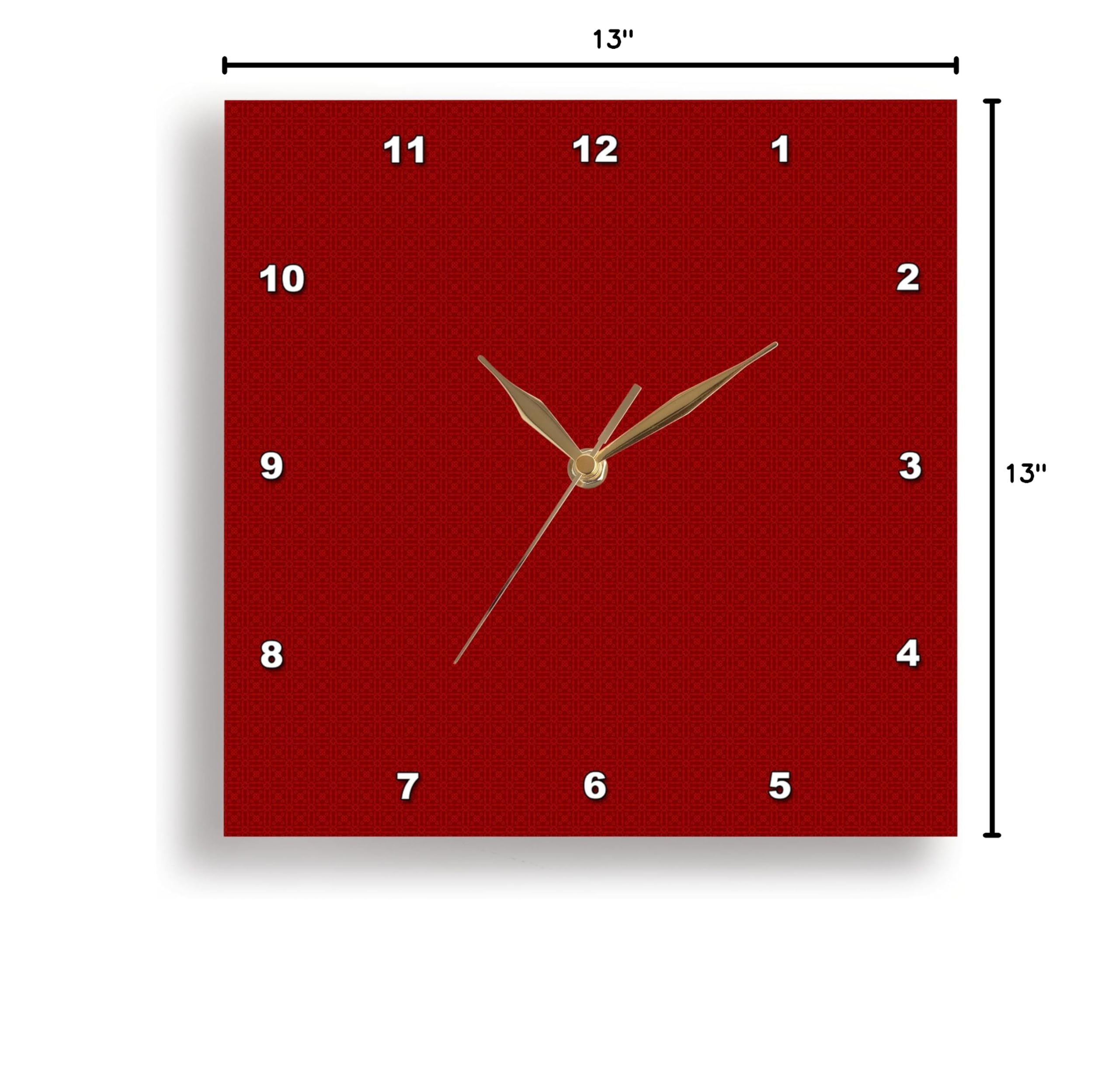 3D Rose Dark Red and Light Red Square Patterns Wall Clock - 13x13 Inch Modern Home Decor for Living Room, Bedroom, Office