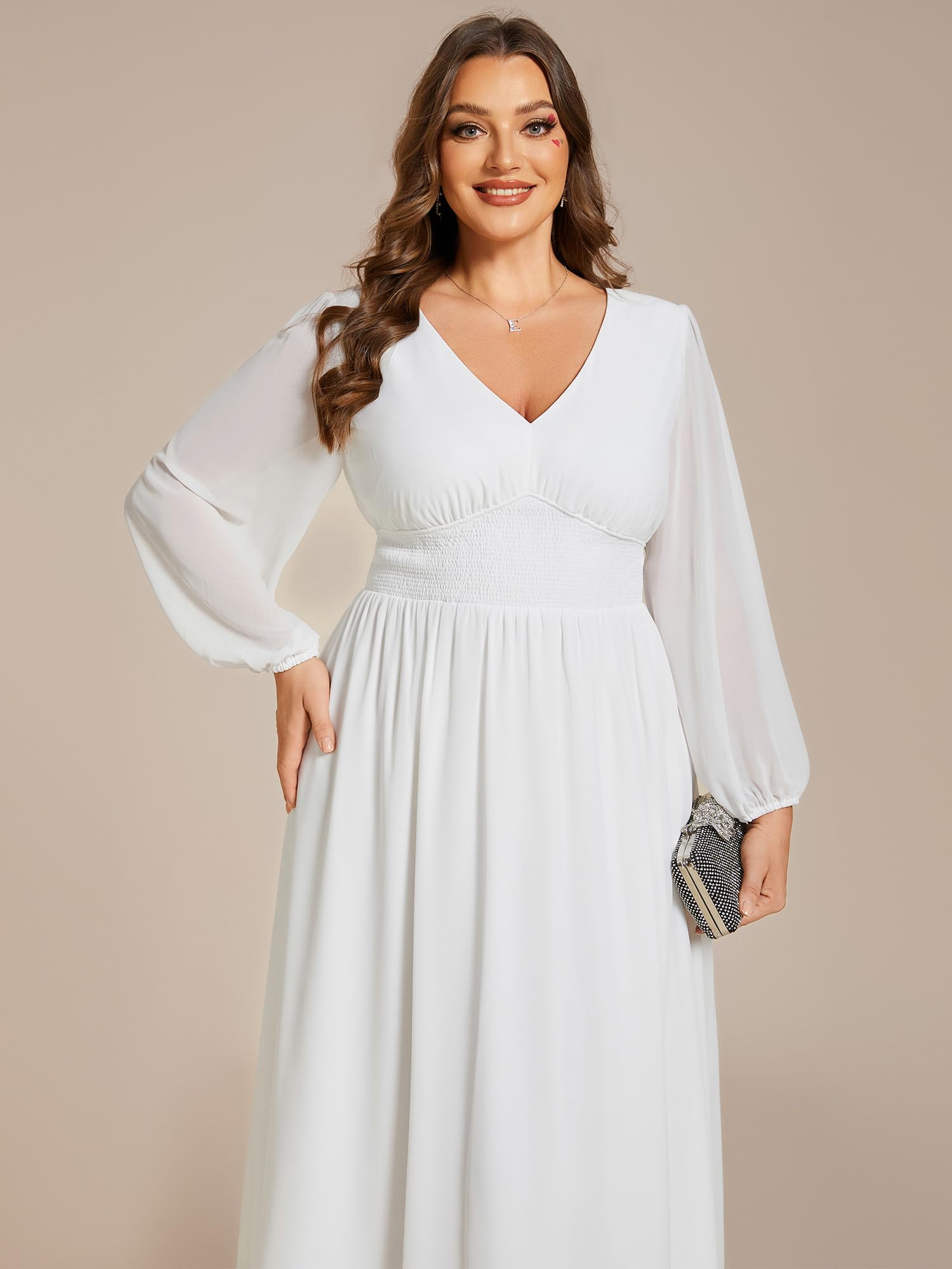 Ever-Pretty Women's Plus Size A-Line V-Neck Lantern Sleeve Midi Formal Dress for Curvy Women 01929-DA - Perfect for Weddings, Parties & Special Occasions