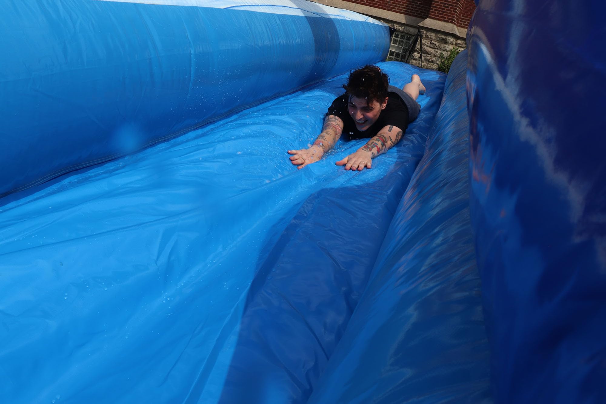 **Inflatable Water Slide for Kids & Adults - 35'L x 10.5'W x 9'H Outdoor Slip and Splash Slide with 1.5HP Blower & Ground Stakes - Backyard Fun, Summer Party, Birthday Games (Blue Marble)**