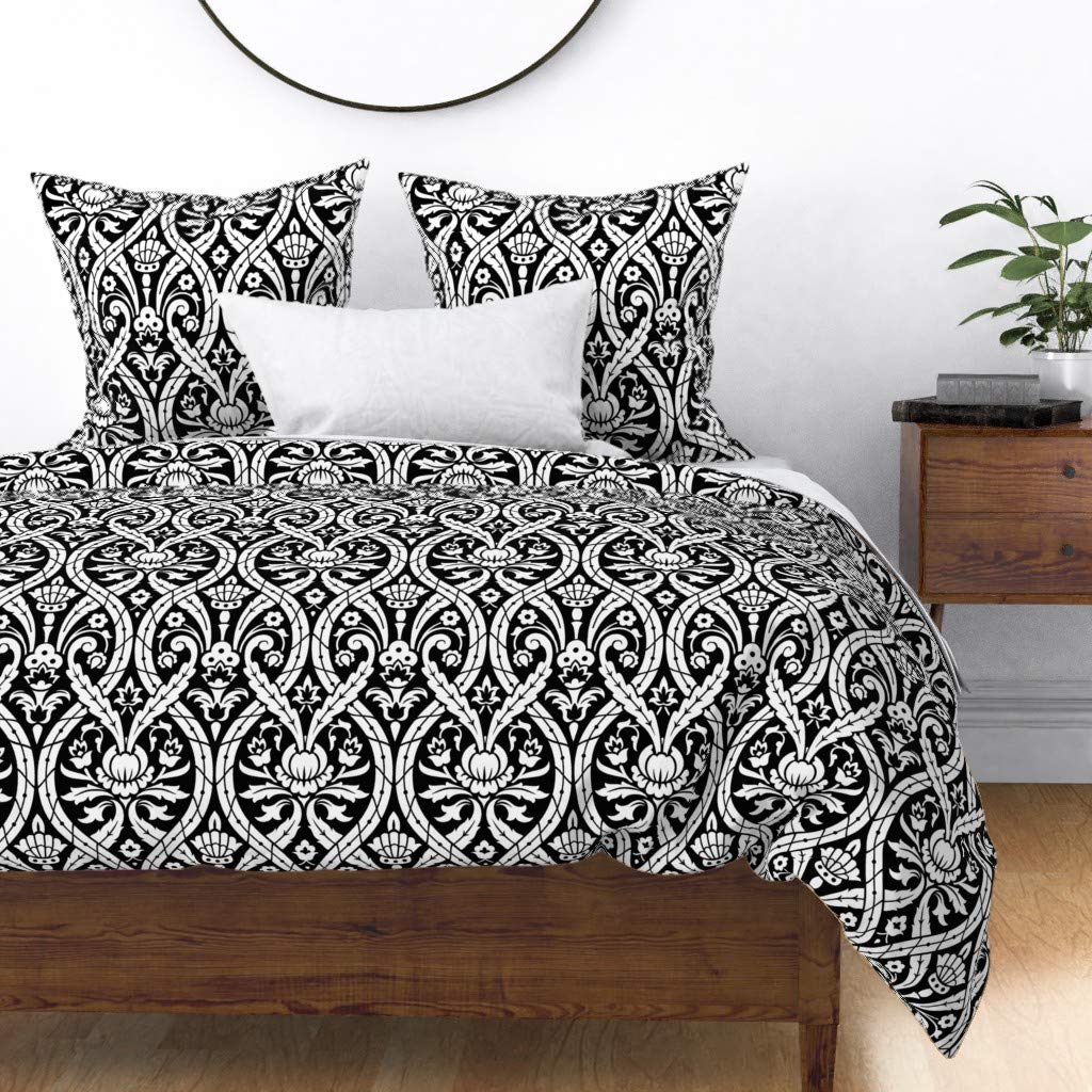 Premium Cotton Sateen Duvet Cover King/California King Size - Black White Damask Medieval Persian Renaissance Pattern 3D Printed Luxury Bedding Set | Perfect for Master Bedroom, Guest Room & Luxury Hotel Decor
