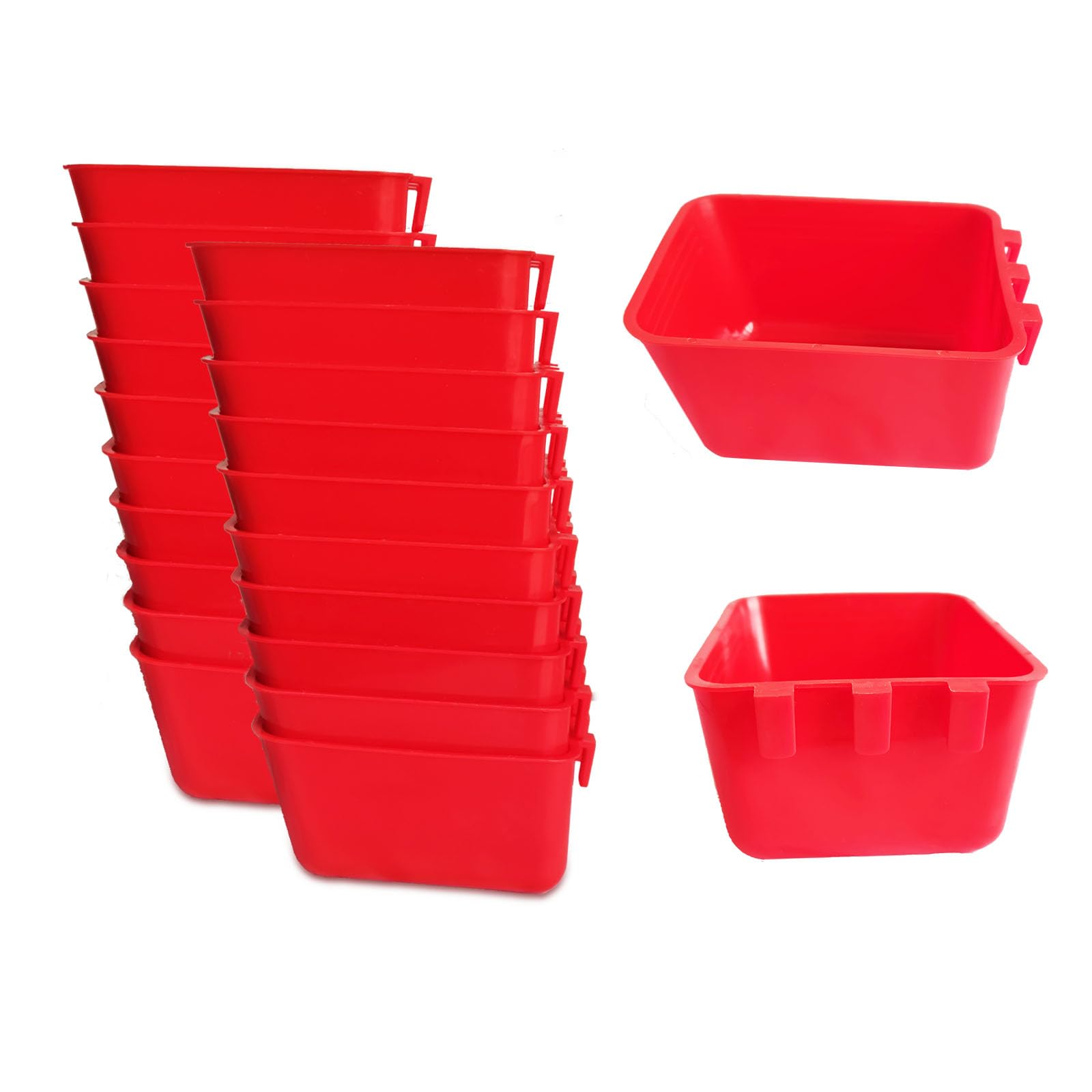 20 Pack Large Red 16oz Cage Cups - Hanging Bird Feeders & Water Bowls for Parrots, Chickens, Rabbits, Pigeons | Durable Wire Seed Dishes for Pet Parakeets, Gamefowl & Poultry Coops | Perfect for Outdoor Aviaries, Backyard Coops & Small Animal Cages
