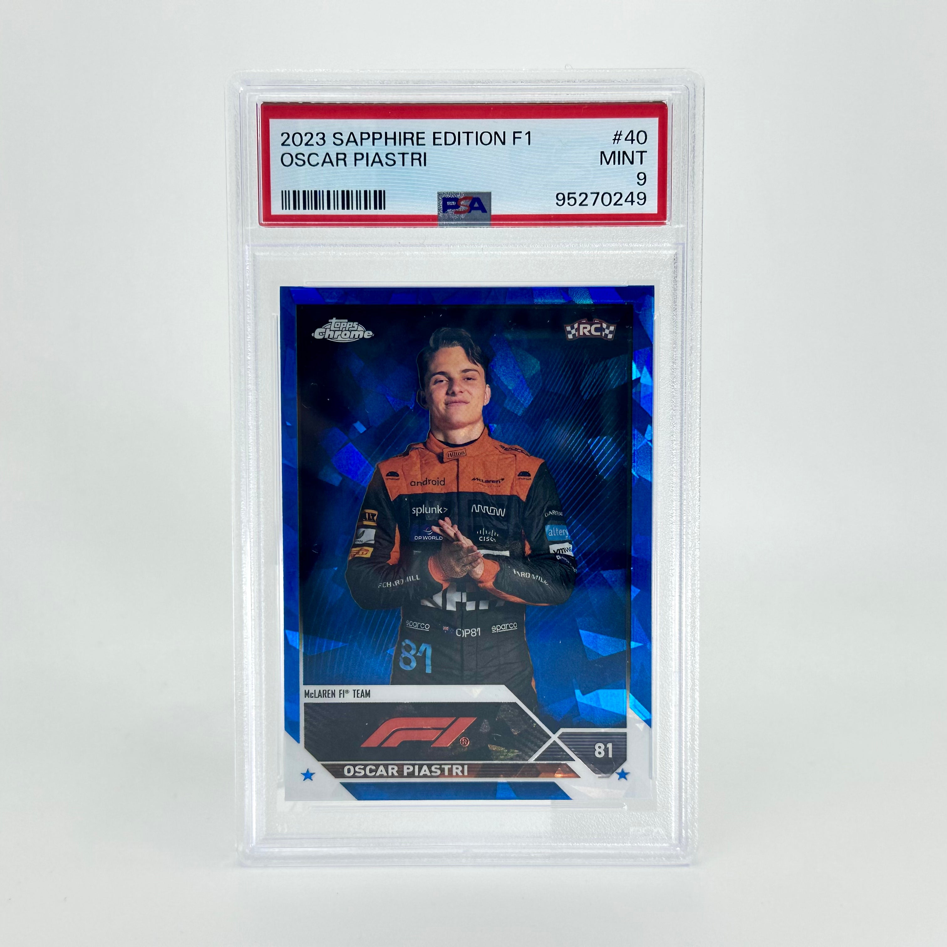 2023 Topps Chrome F1 Oscar Piastri #40 Sapphire Rookie Card PSA 9 - Perfect for F1 Collectors, Racing Fans, and Sports Memorabilia Enthusiasts