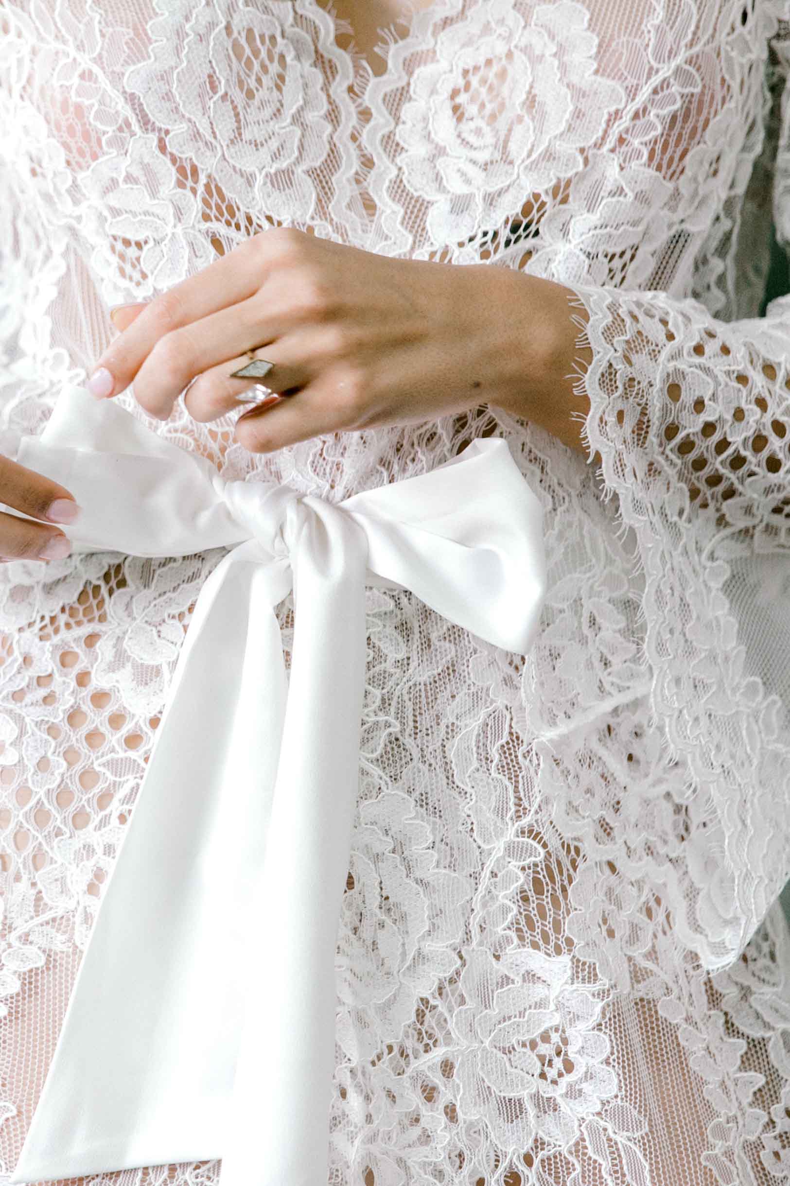 Leah Boho Lace Robe - Elegant Ivory & Black Kimono Cover Up for Women | Perfect for Beach Weddings, Bridal Party, and Relaxing at Home