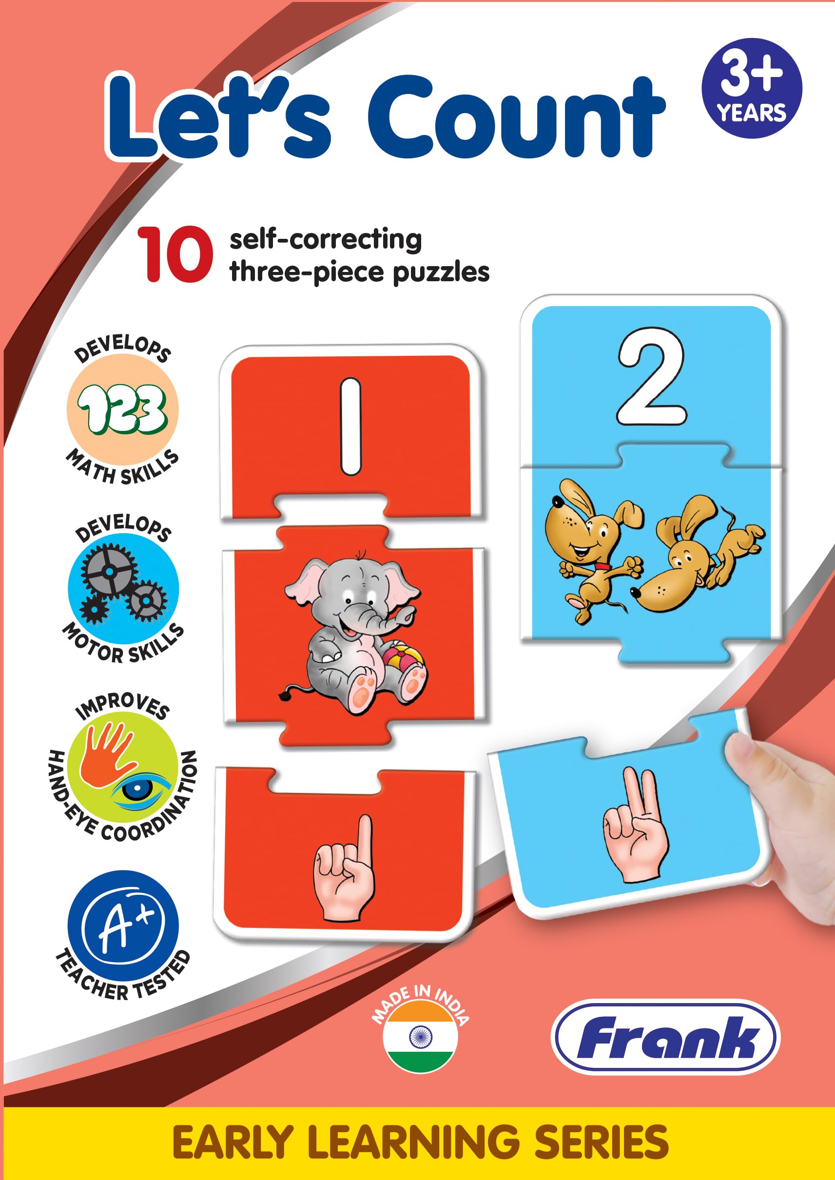 Frank Let's Count Jigsaw Puzzle for Kids Ages 3-7 - 10 Self-Correcting 3-Piece Puzzles (30 Pcs Total) | Educational Counting Toys for Preschool & Kindergarten | Brain Boosting STEM Learning Games | Perfect Gift for Boys & Girls | Ideal for Classroom, Homeschool & Family Game Night